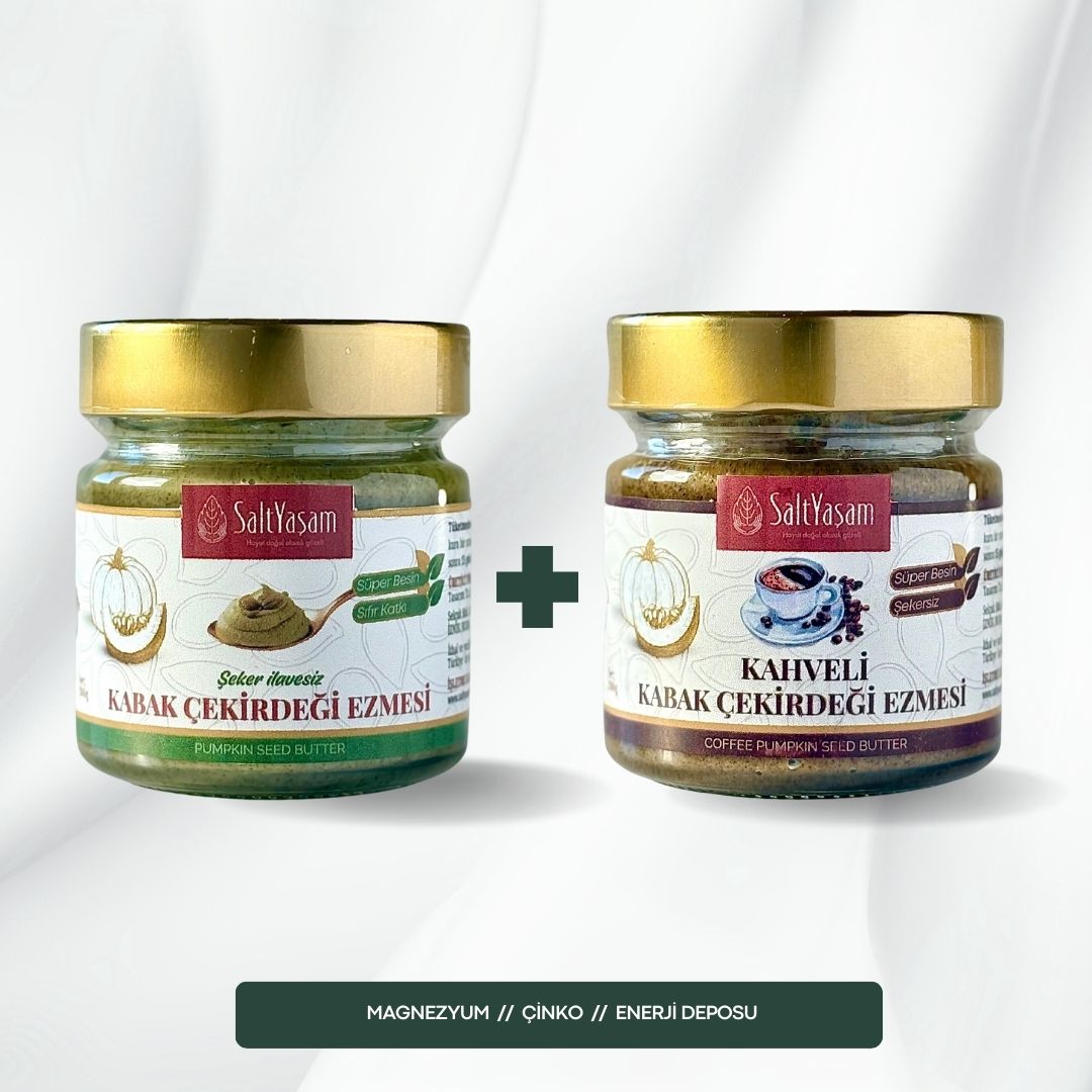 Şekersiz %100 Kabak Çekirdeği Ezmesi 200gr + Kahveli Set