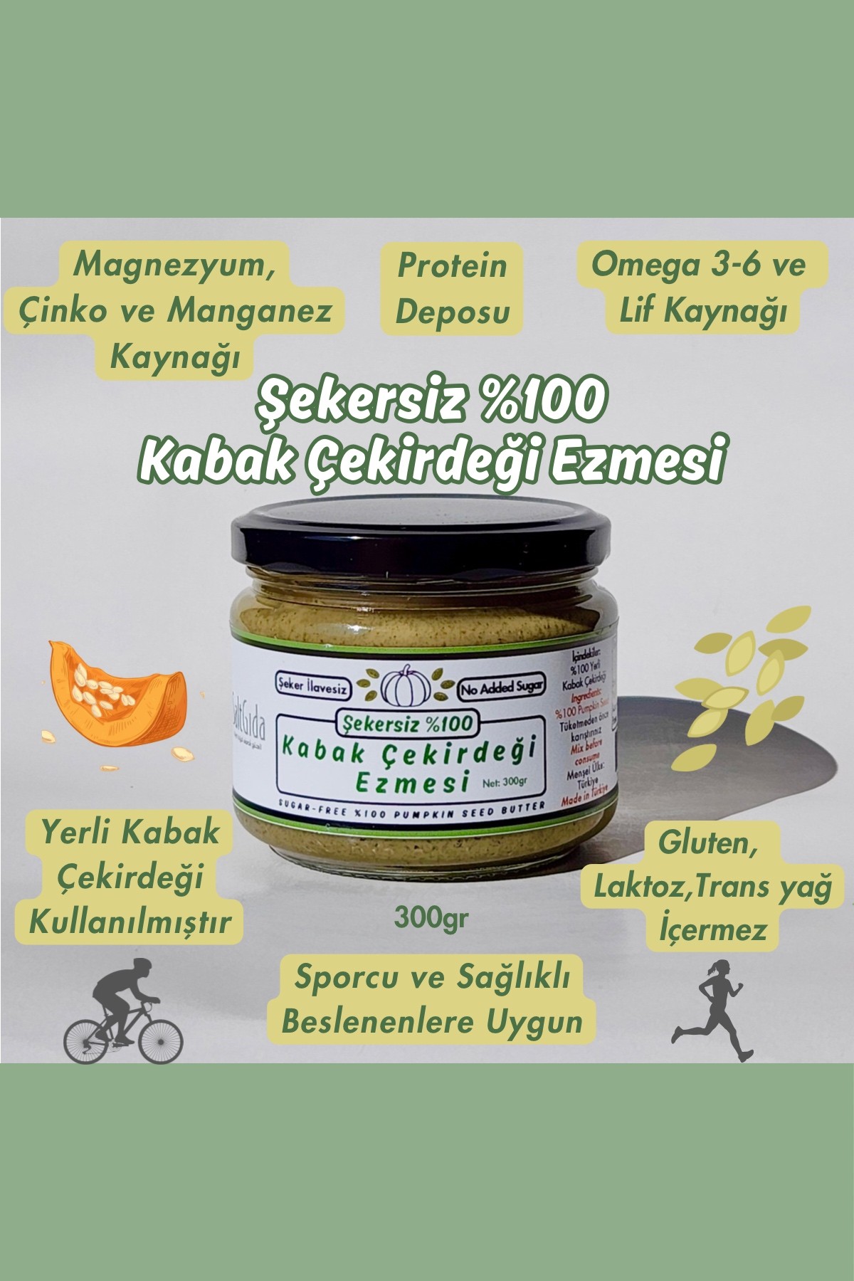 Şekersiz %100 Kabak Çekirdeği Ezmesi 300gr x 2