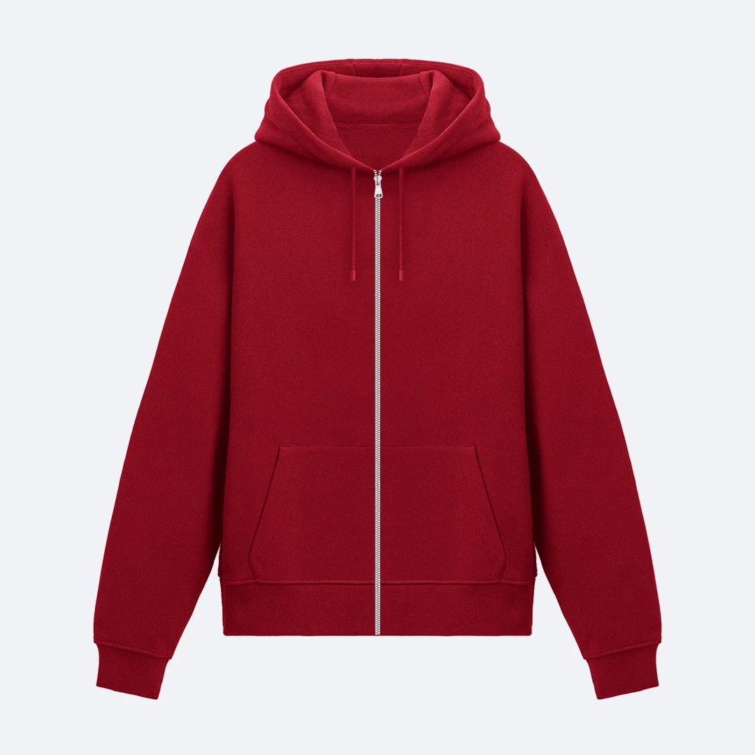 Kırmızı Basic Unisex Fermuarlı Hoodie