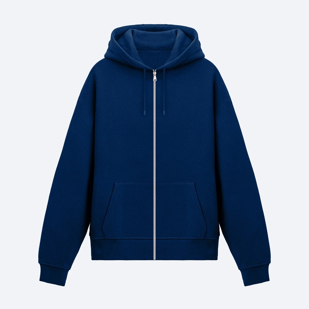 Lacivert Basic Unisex Fermuarlı Hoodie