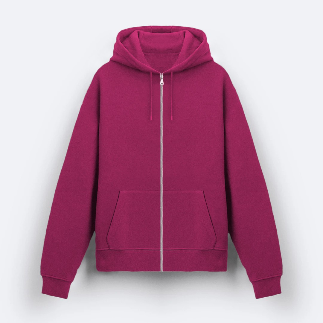 Pembe Basic Unisex Fermuarlı Hoodie