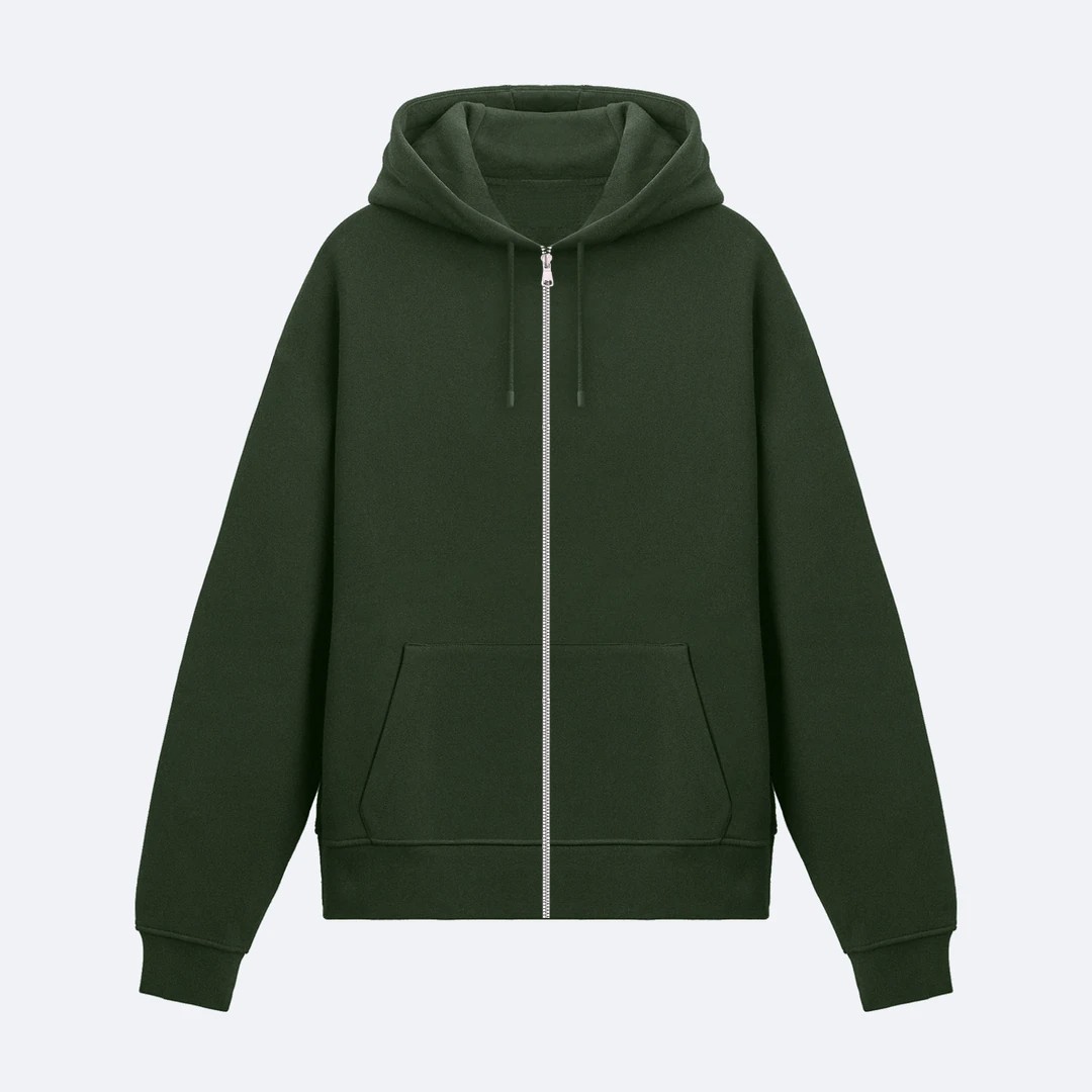 Haki Basic Unisex Fermuarlı Hoodie