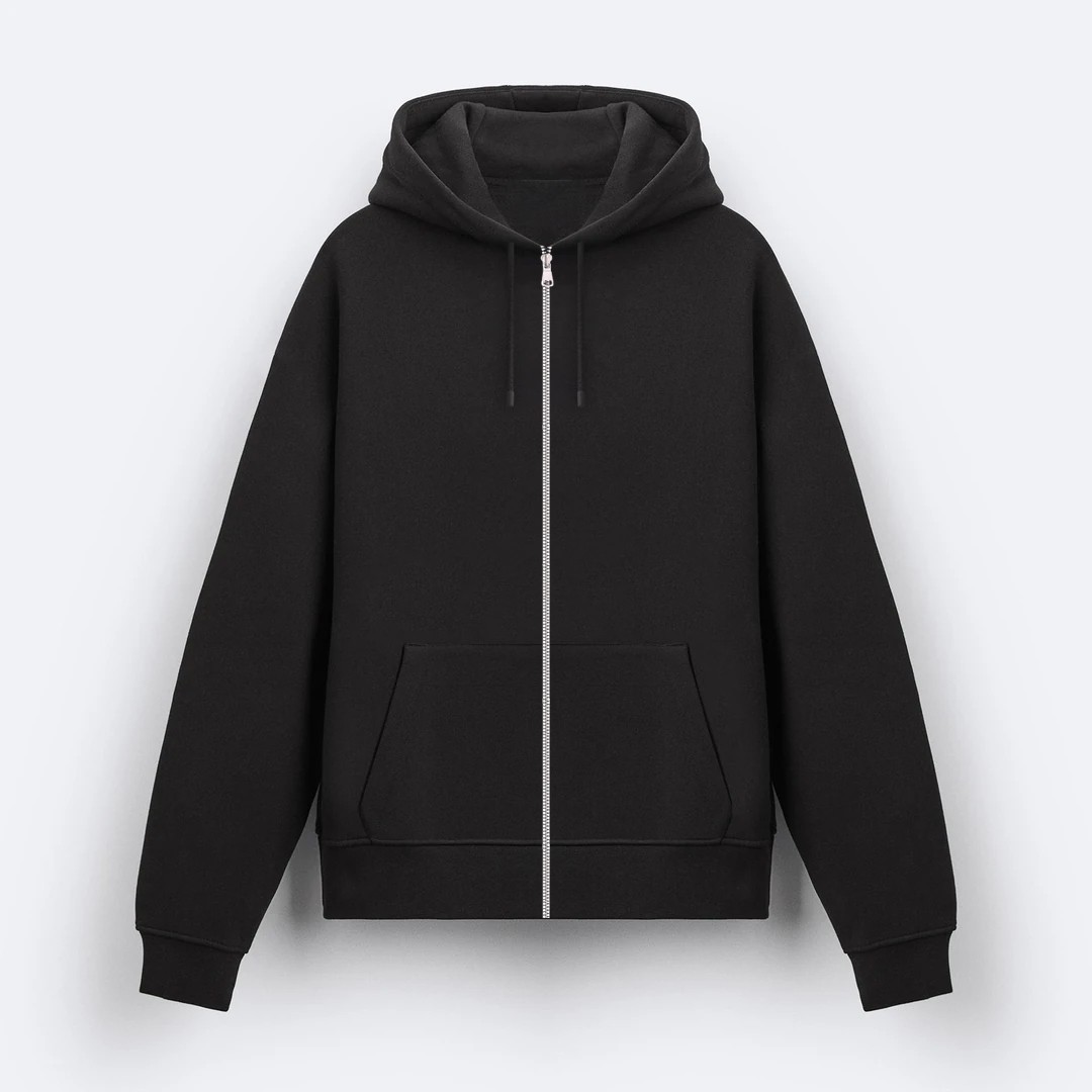 Siyah Basic Unisex Fermuarlı Hoodie