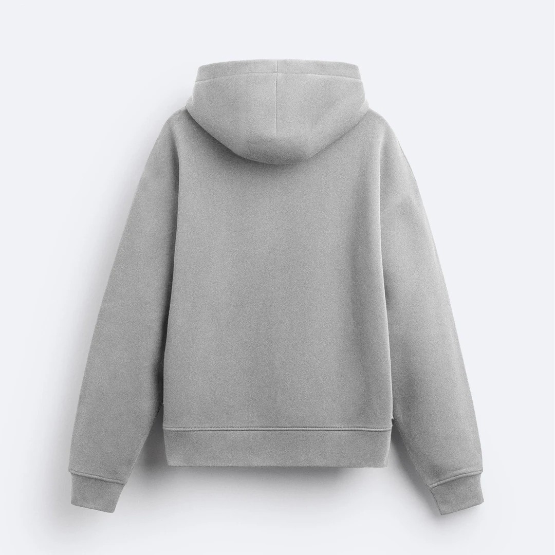 Gri Basic Unisex Fermuarlı Hoodie