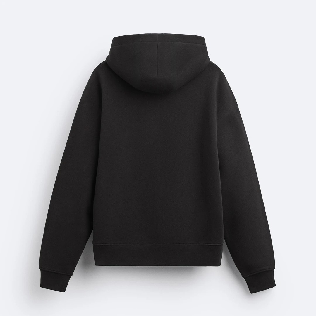 Siyah Basic Unisex Fermuarlı Hoodie