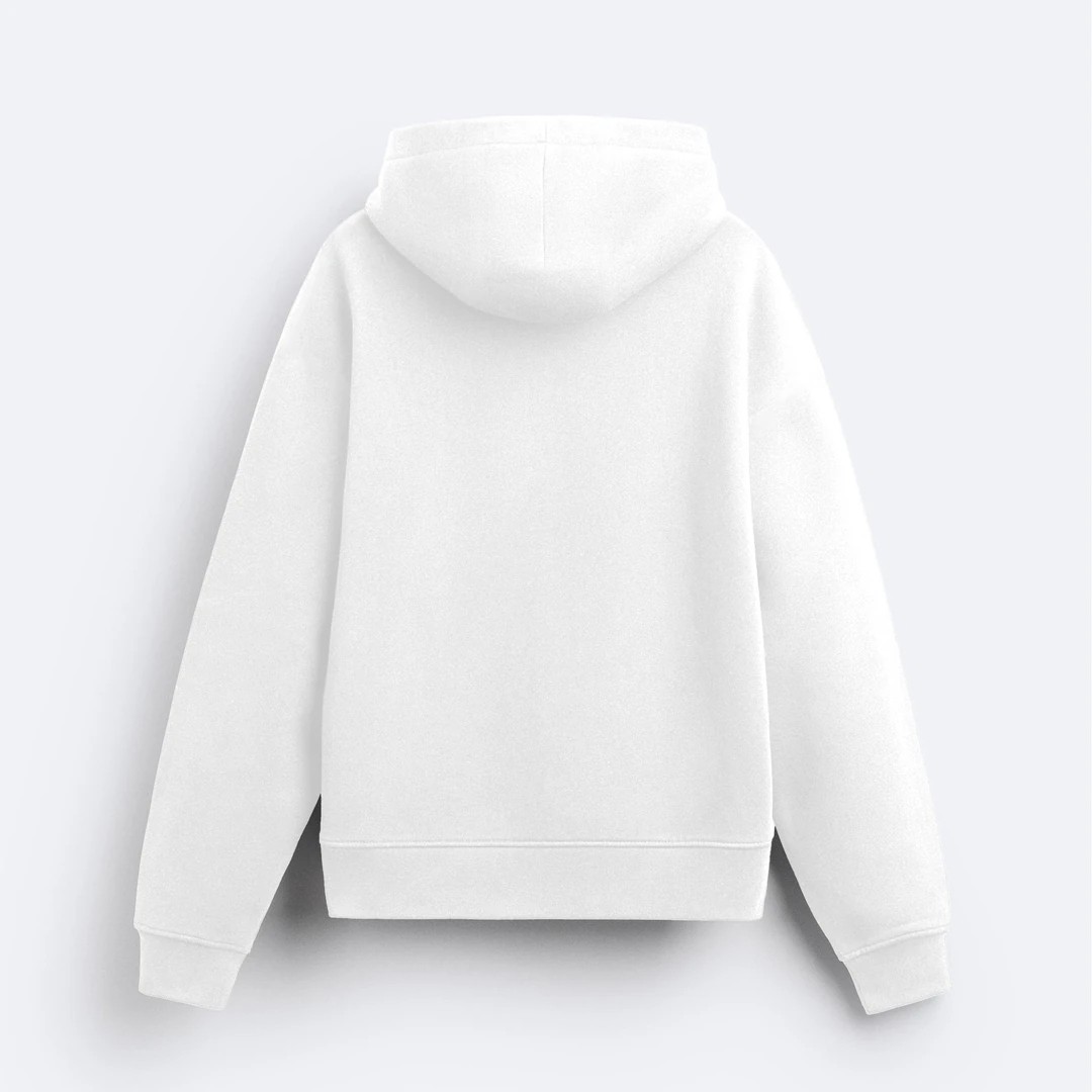 Beyaz Basic Unisex Fermuarlı Hoodie