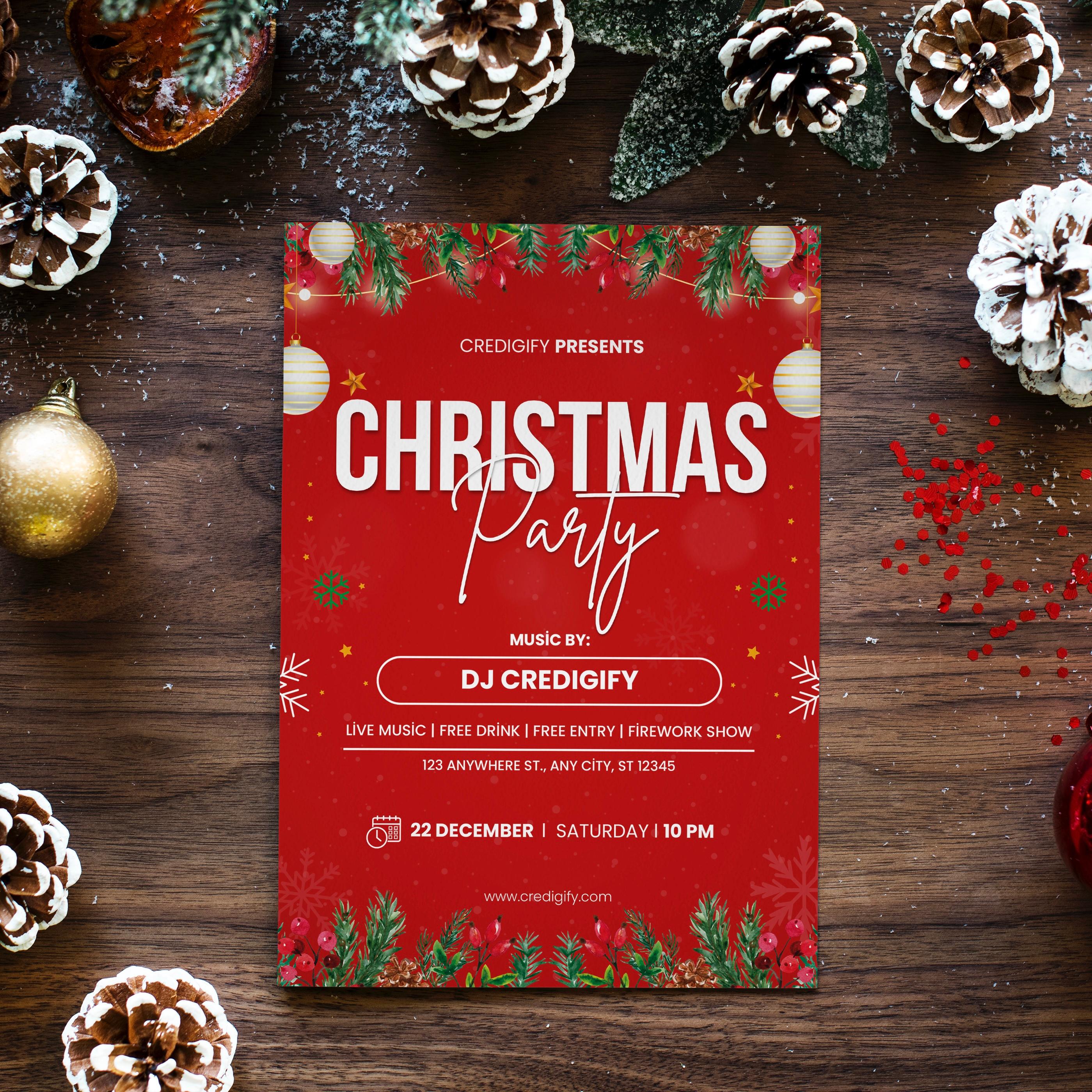 Editable Christmas Party Invitation - Canva Template Instant Download