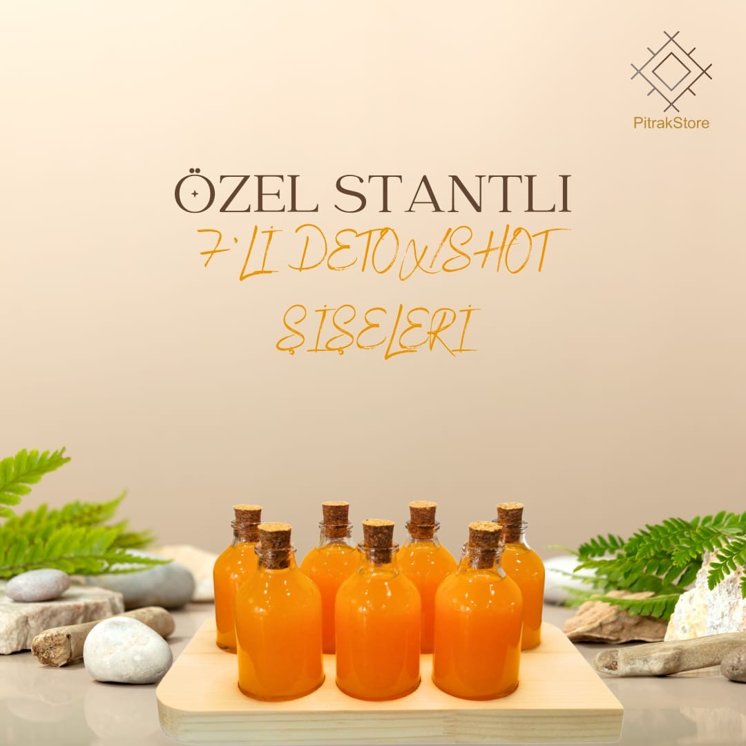 Ahşap Stantlı Mantar tıpalı mini cam şişe 50cc Shot şişesi (7 adet)