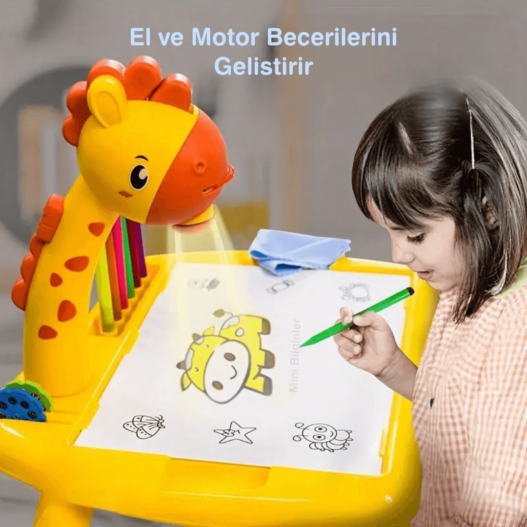 Projeksiyonlu Çizim ve Boyama Masası Seti – 12 Fırça, Slaytlı Eğitici Oyuncak