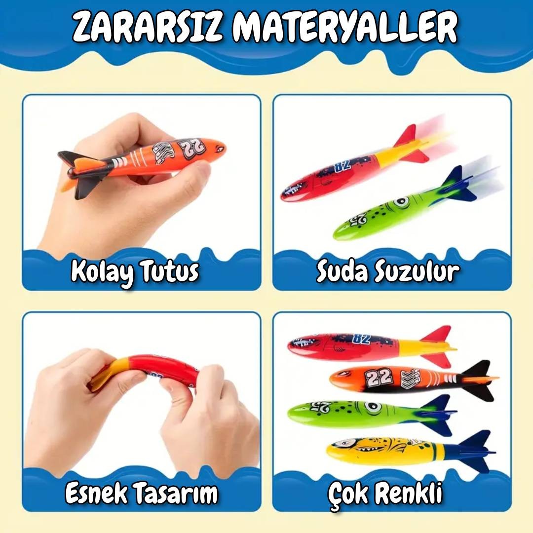 Fırlatmalı Füze Suya Dalış Plaj Oyuncağı - 8 Adet
