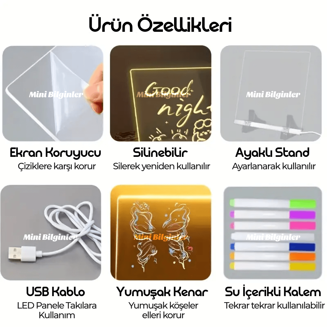 Led Işıklı Yazı Tahtası​ 12 Renkli Kalem