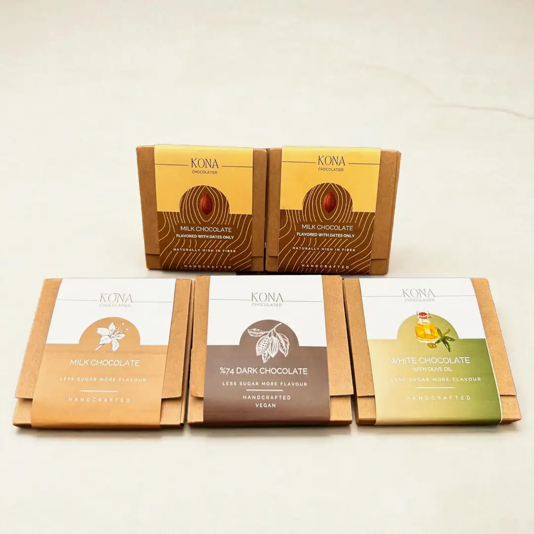 Şekeri Hurmadan Bol Sütlü (2 adet), Bol Sütlü, Zeytinyağlı Beyaz, %74 Bitter Çikolata Paketi