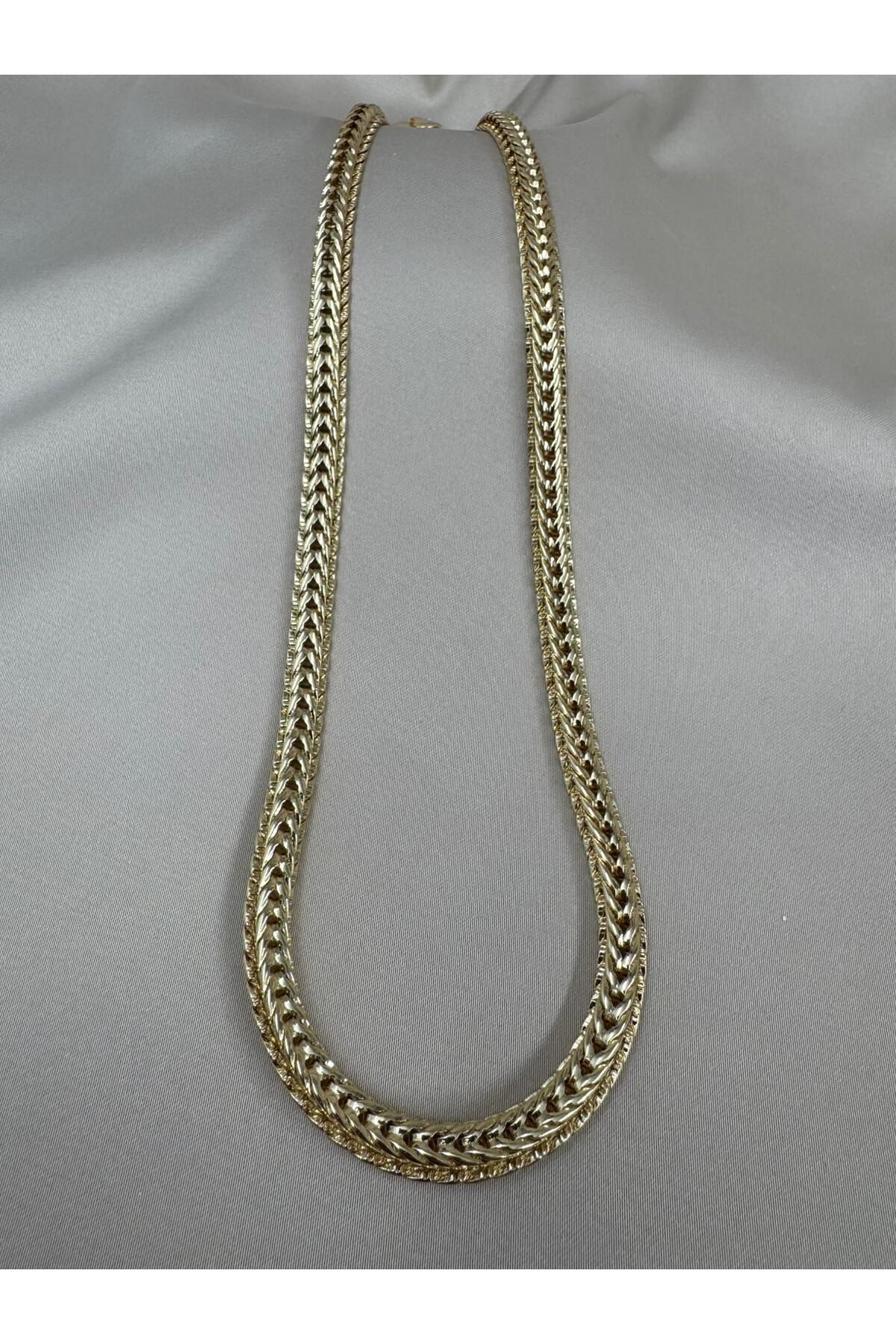Gold Renk Örgü Zincir 55CM Çelik Kolye