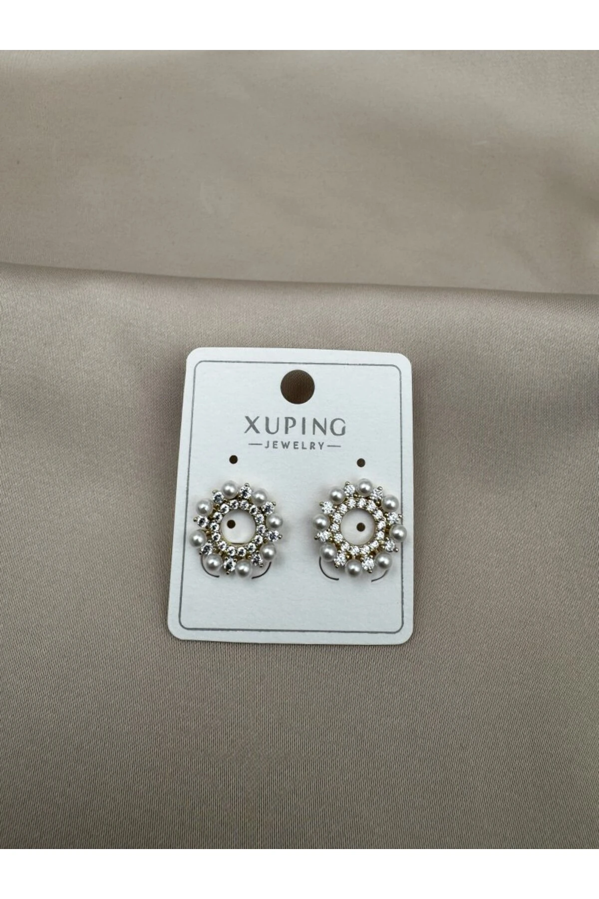 Gold Plated Tarnish-Resistant Steel Pearl and Stone Detailed Women's Earrings