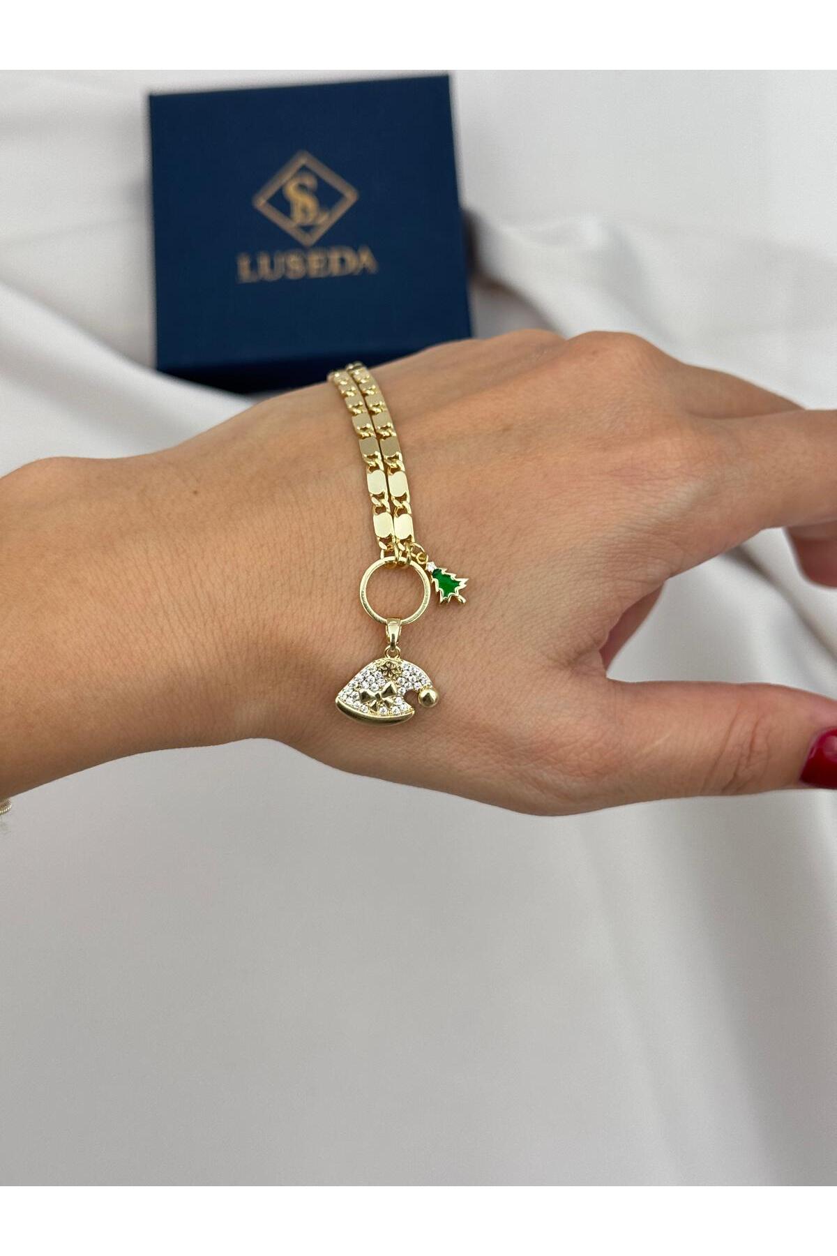 VIP Yılbaşı Şapka ve Ağaç Figürlü Gold 50+5 cm Ayarlanabilir Kolye