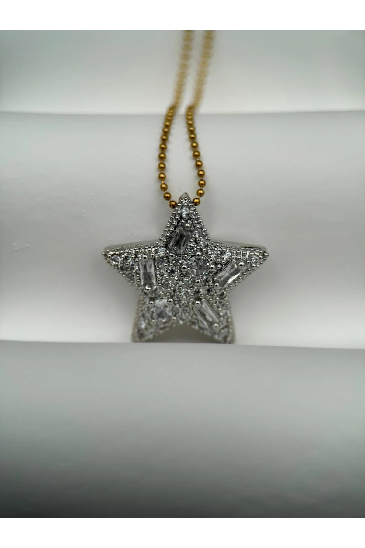 Yıldız Motifli Taş Detaylı Gold 40+5CM Ayarlanabilir Kararmaz Çelik Kolye