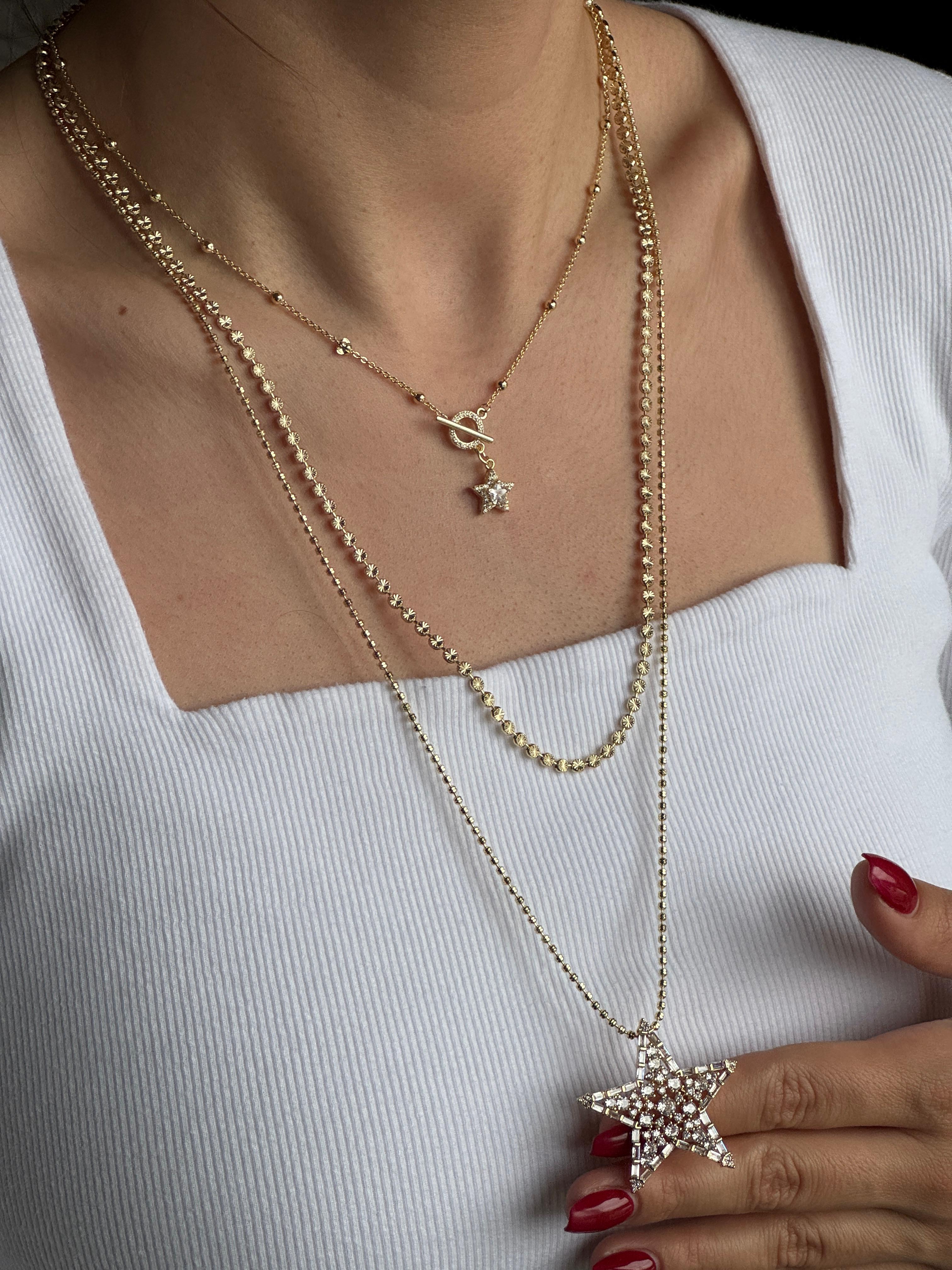 Işıltılı Yıldız & Minimal Zincir 3’lü Gold Kolye Kombini