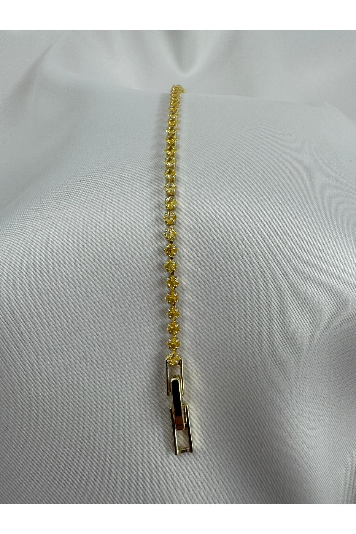 Sarı Taşlı Zarif Gold Renk Ayarlanabilir 17+2CM Çelik Bileklik