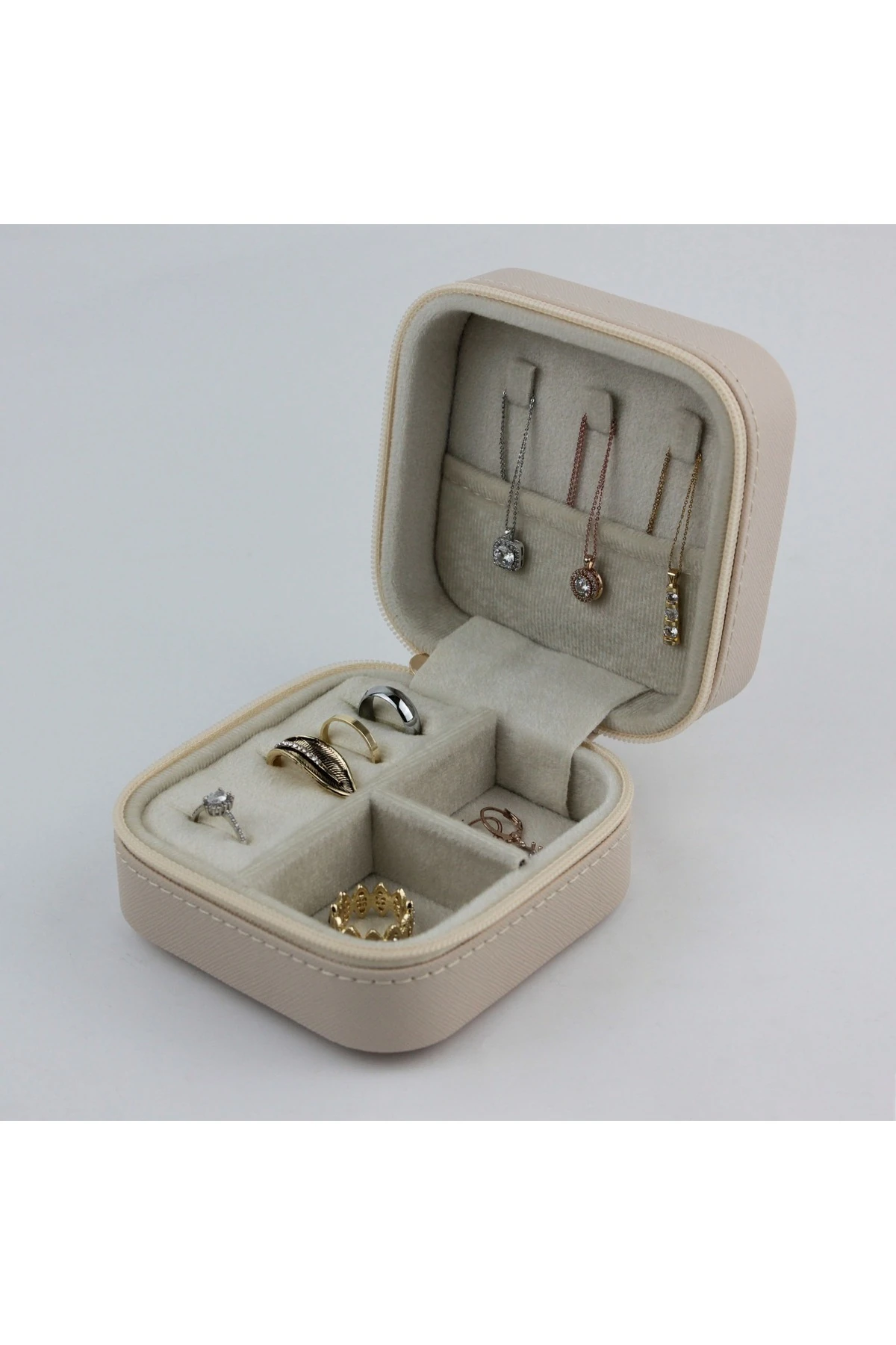 Bej Renk Taşınabilir Mini Çoklu Takı Organizeri