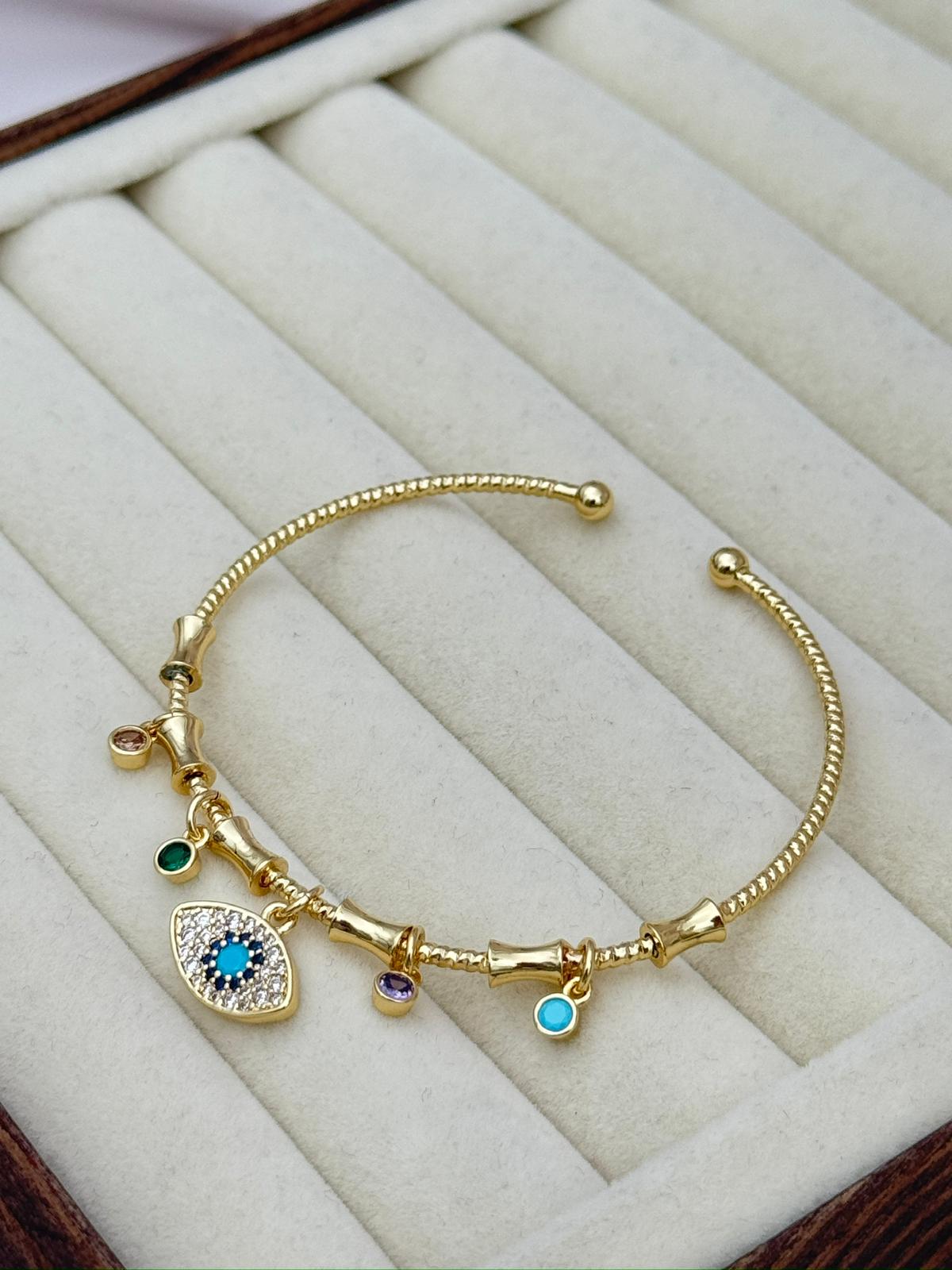 Renkli Taşlı Nazar Göz Ayarlanabilir VIP Charm Bileklik