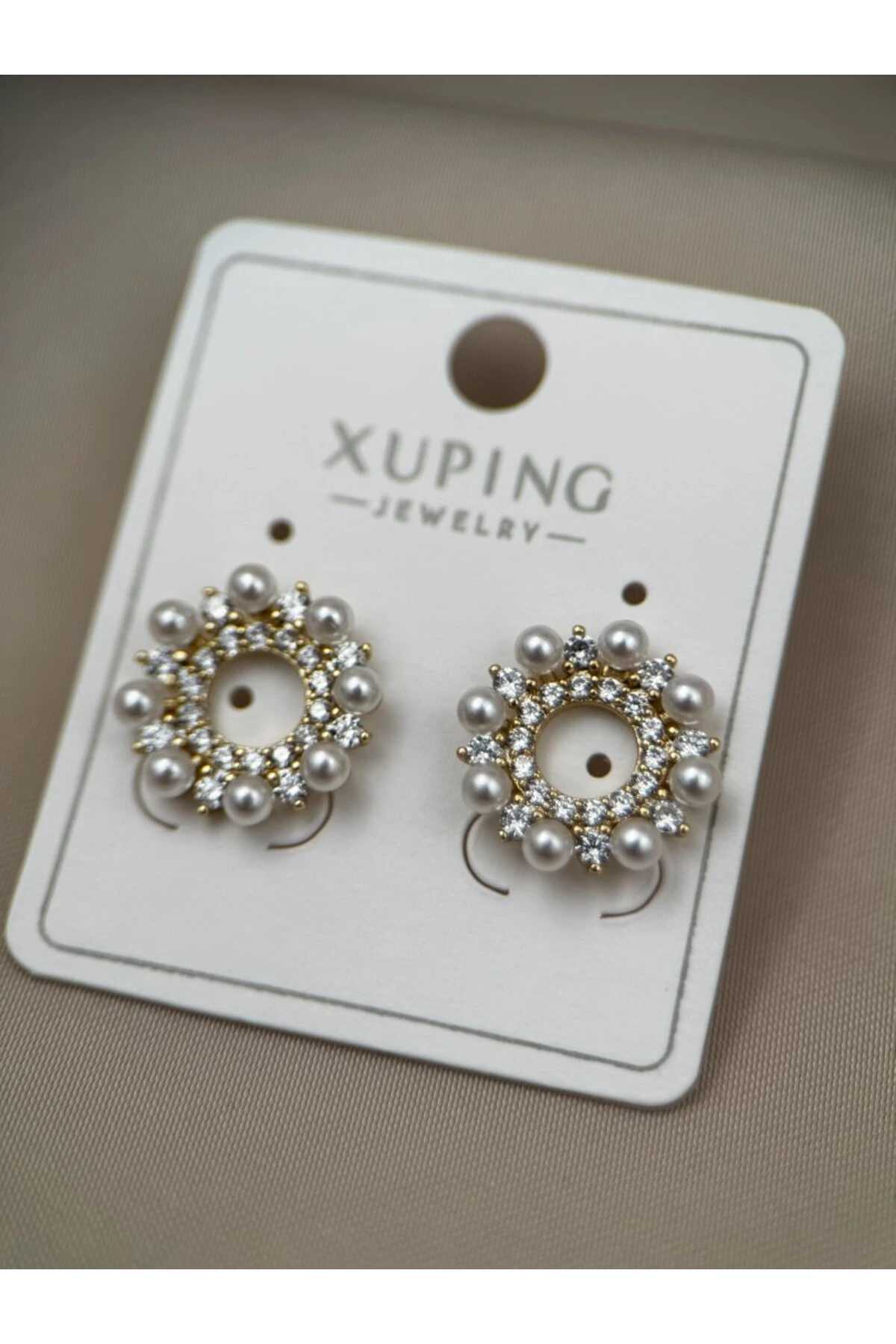 Gold Plated Tarnish-Resistant Steel Pearl and Stone Detailed Women's Earrings