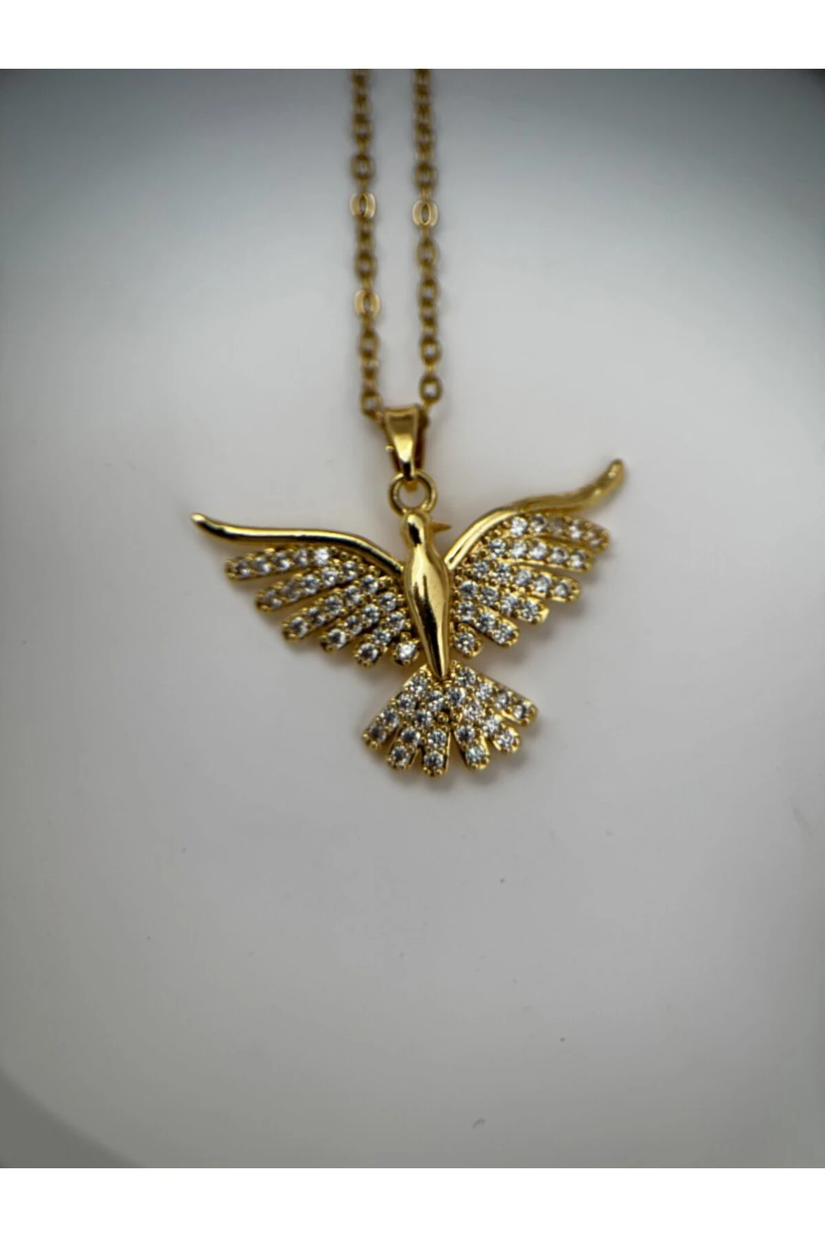 Anka Kuşu Figürlü Taşlı Gold Renk 40+5CM Ayarlanabilir Kolye