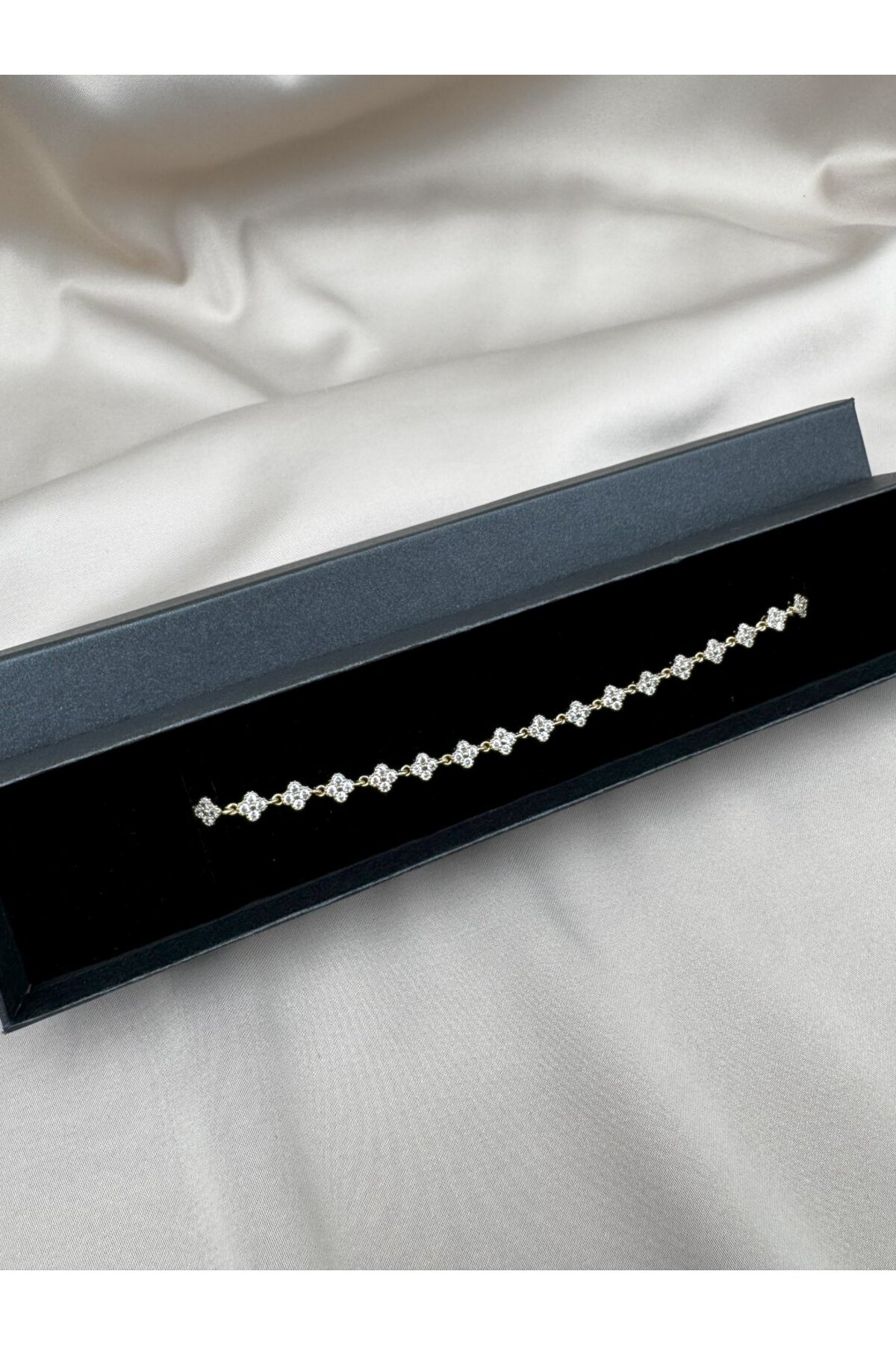 Çiçek Motifli Zirkon Taşlı 17+2CM Ayarlanabilir Gold Bileklik