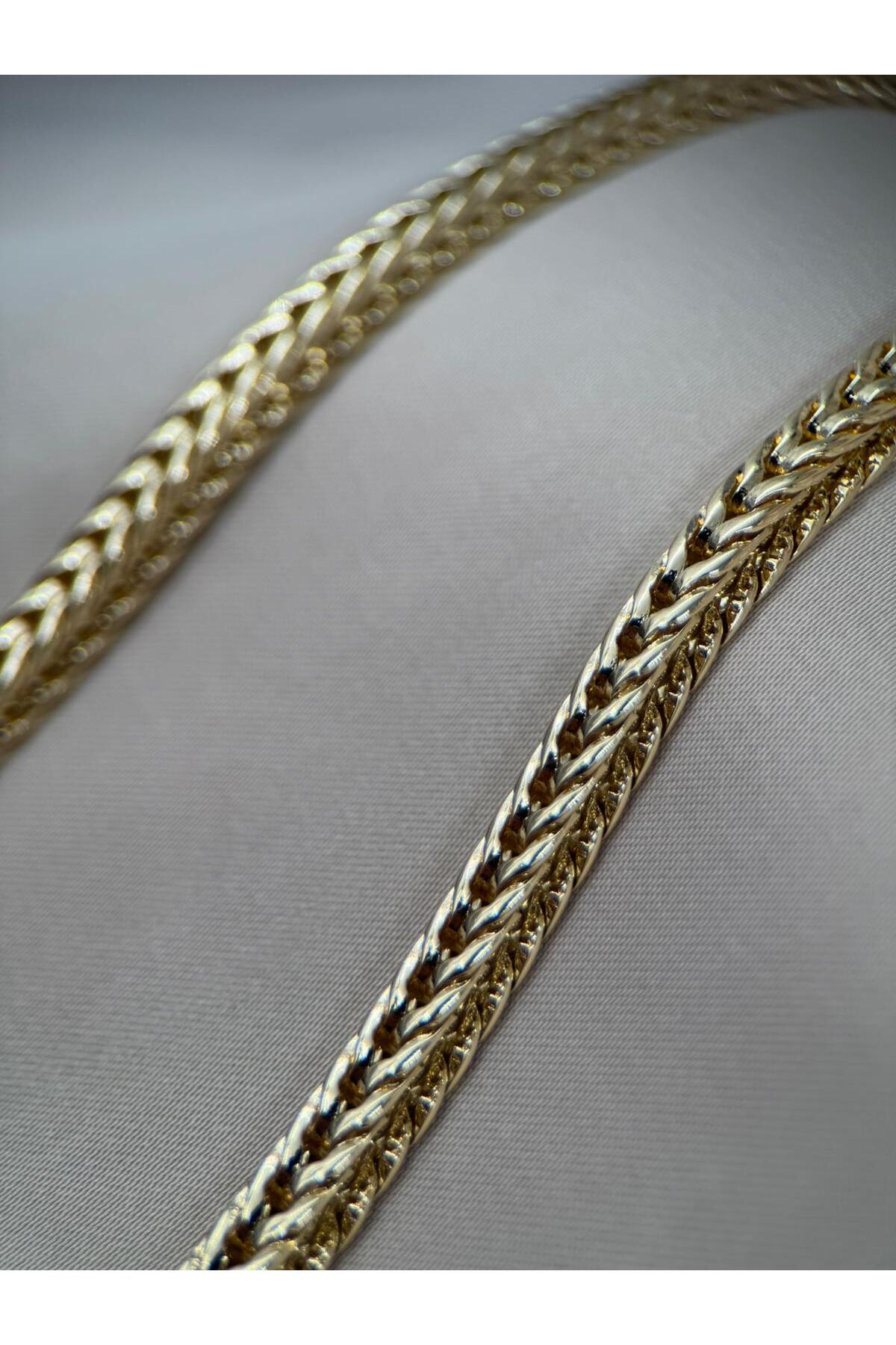 Gold Renk Örgü Zincir 55CM Çelik Kolye