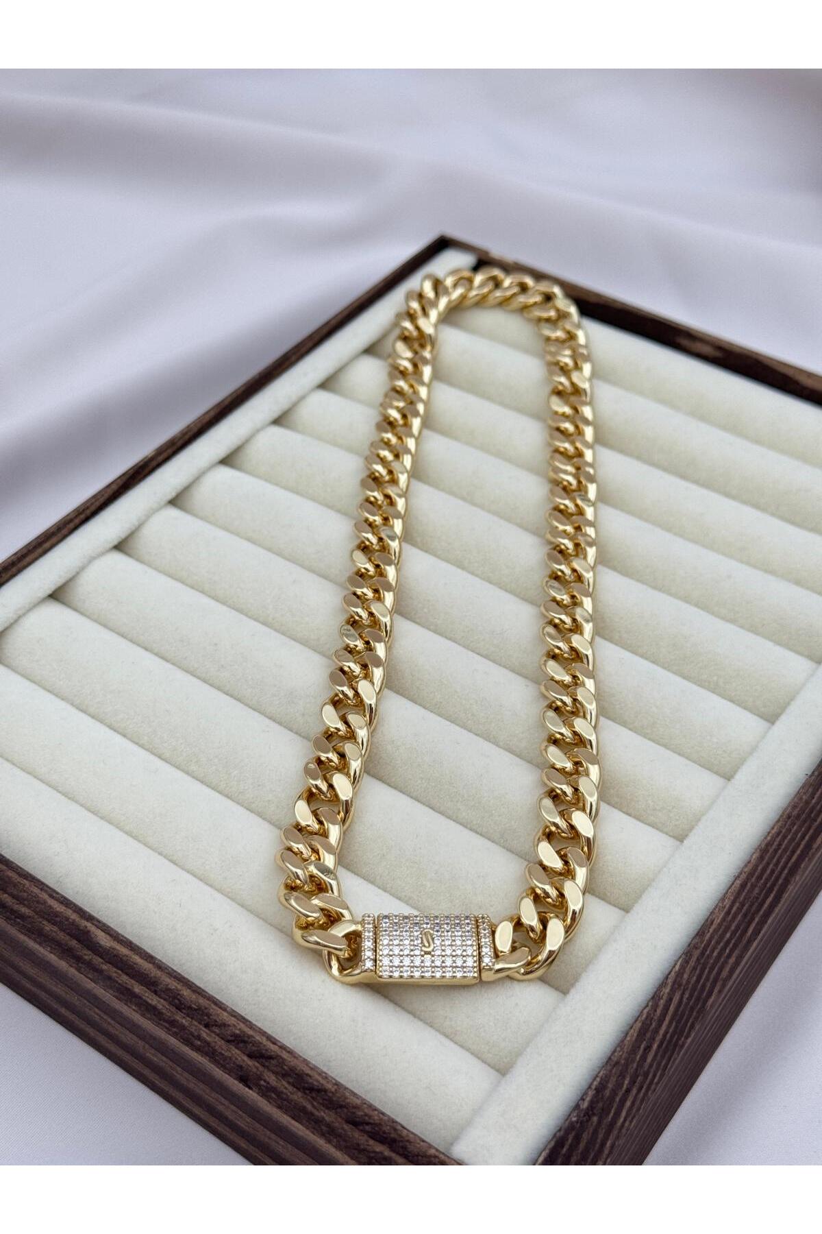 Xuping Kalın Gurmet Zincir Taş Detaylı 45 cm Gold Renk Kolye