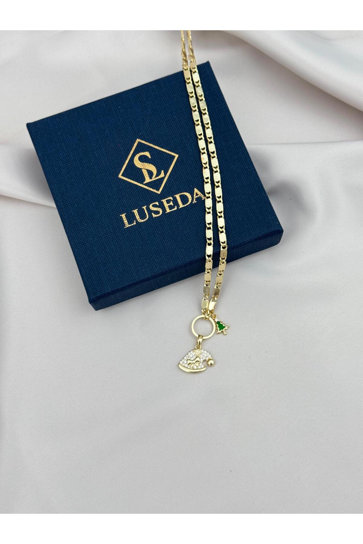 VIP Yılbaşı Şapka ve Ağaç Figürlü Gold 50+5 cm Ayarlanabilir Kolye