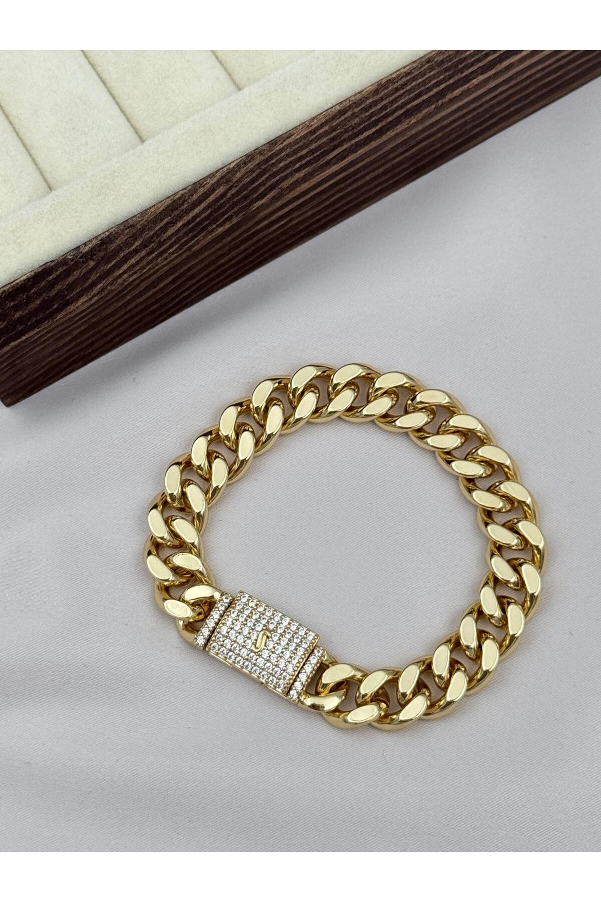 Xuping Kalın Gurmet Zincir Taşlı 18 cm Gold Bileklik