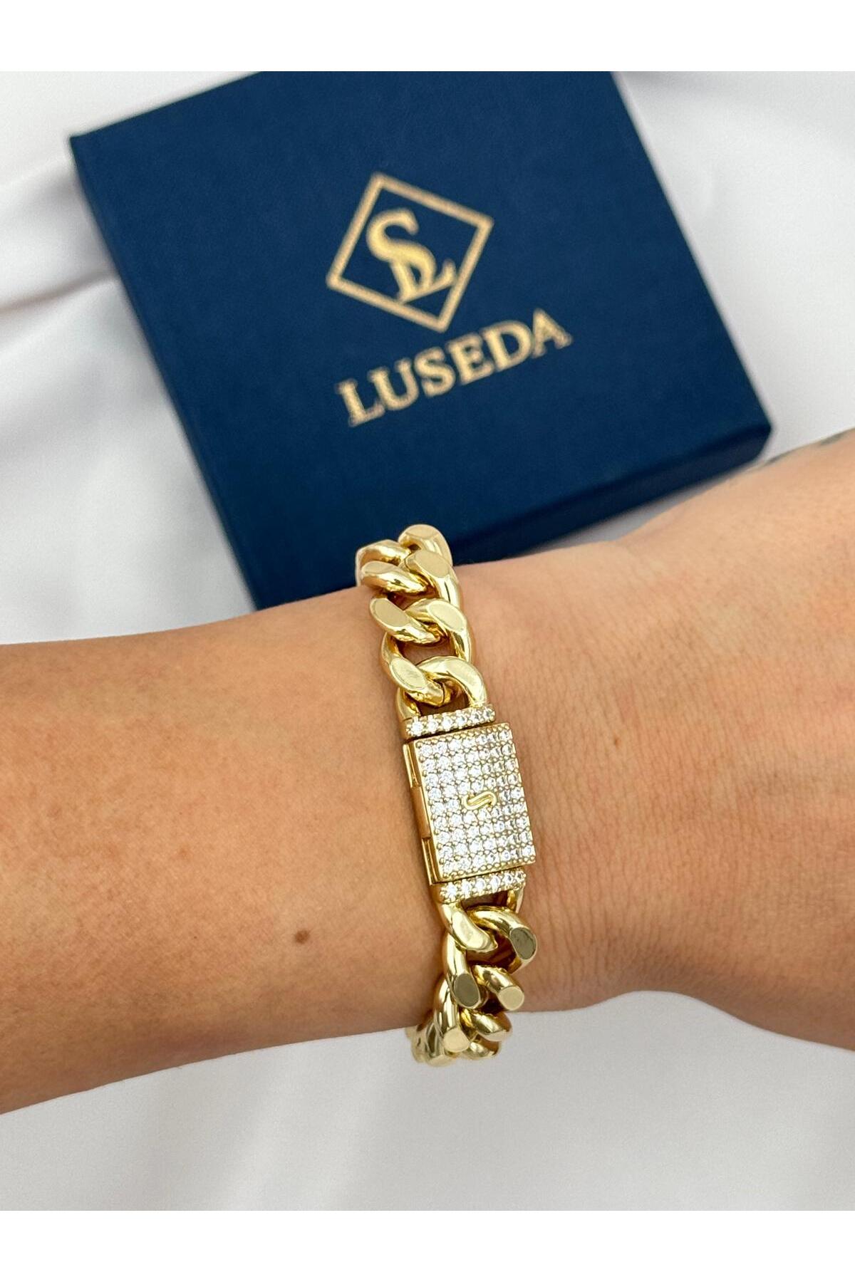 Xuping Kalın Gurmet Zincir Taşlı 18 cm Gold Bileklik