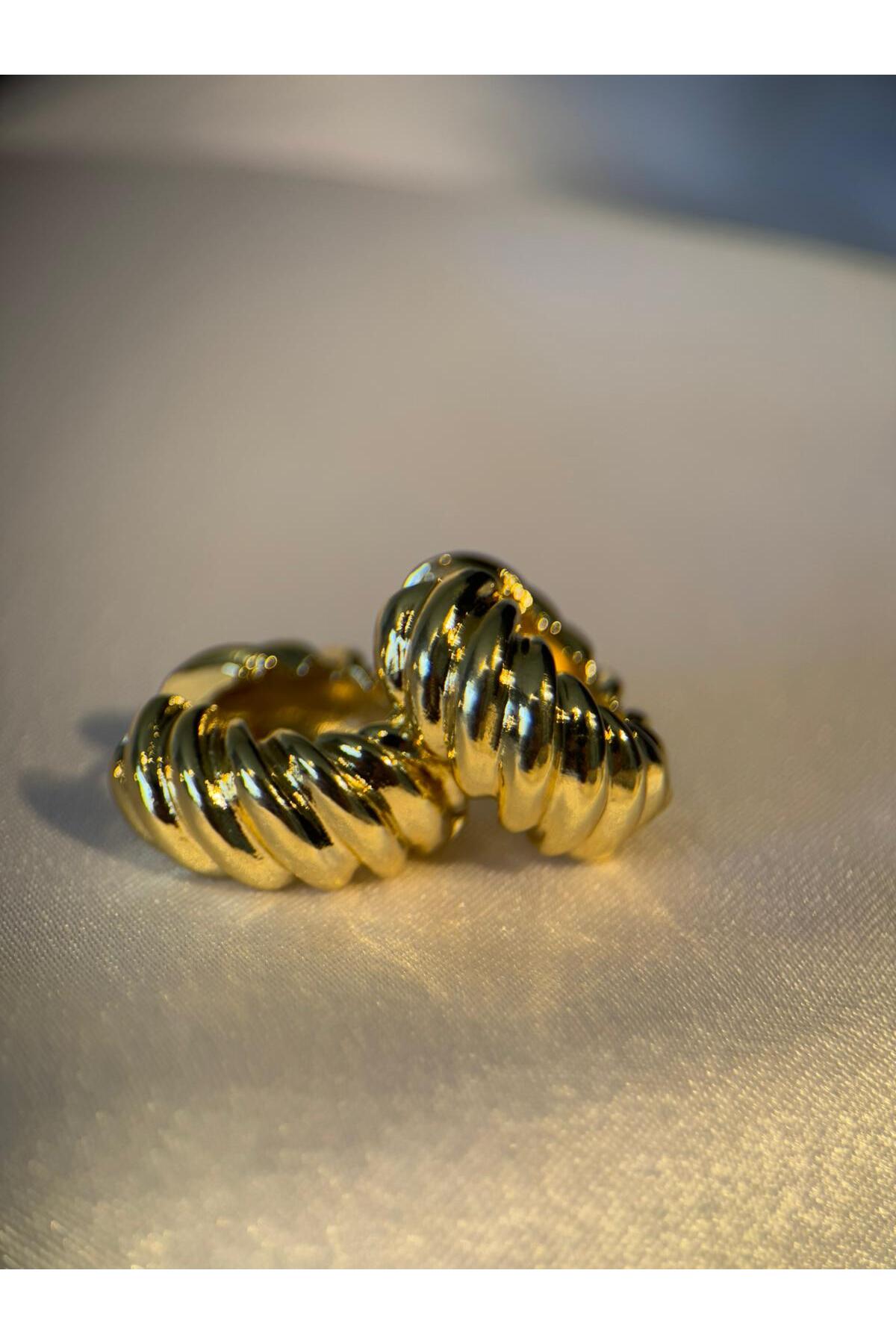 Gold Renk Kararmaz Burgulu Halka Küpe