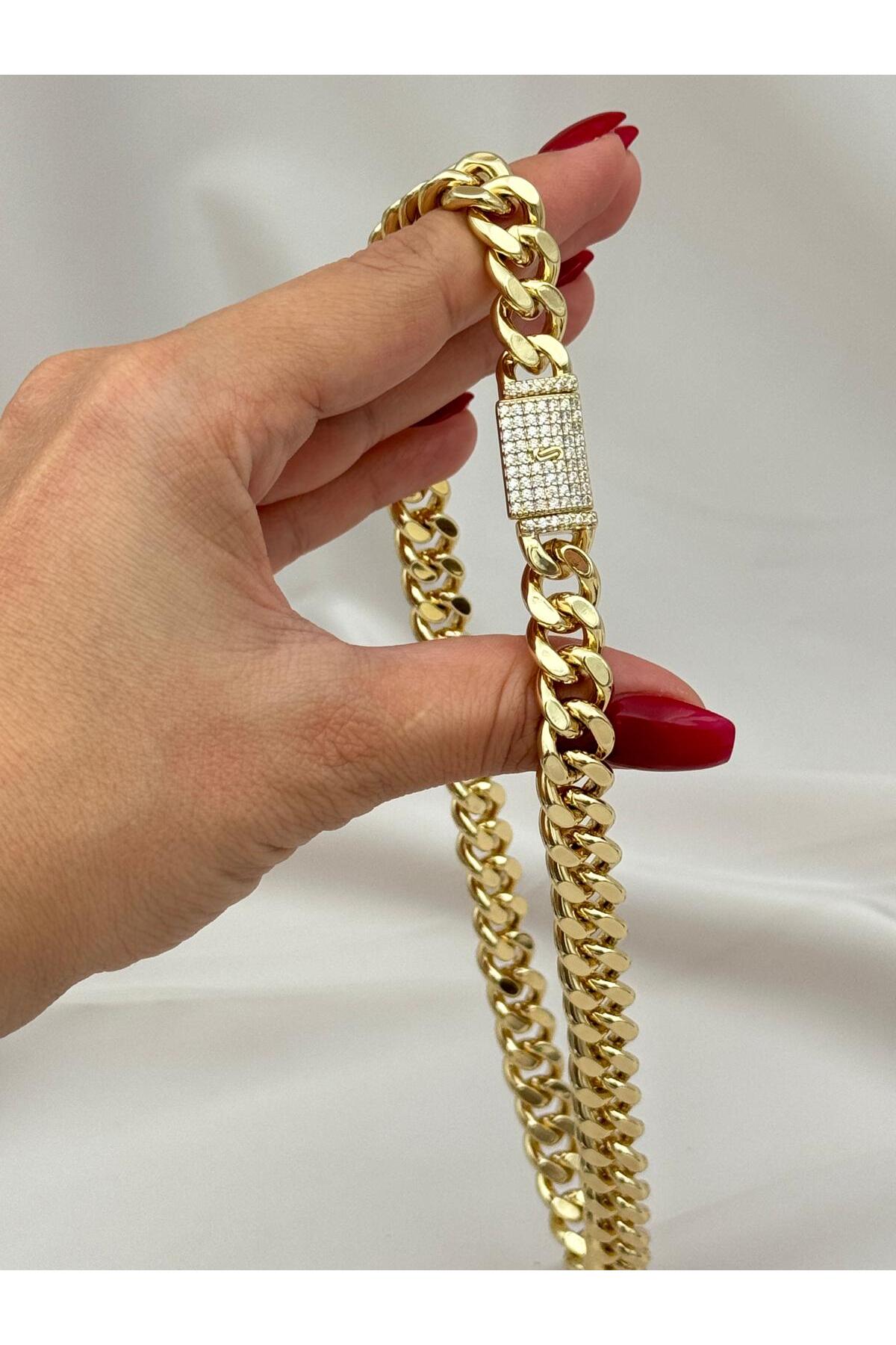 Xuping Kalın Gurmet Zincir Taş Detaylı 45 cm Gold Renk Kolye