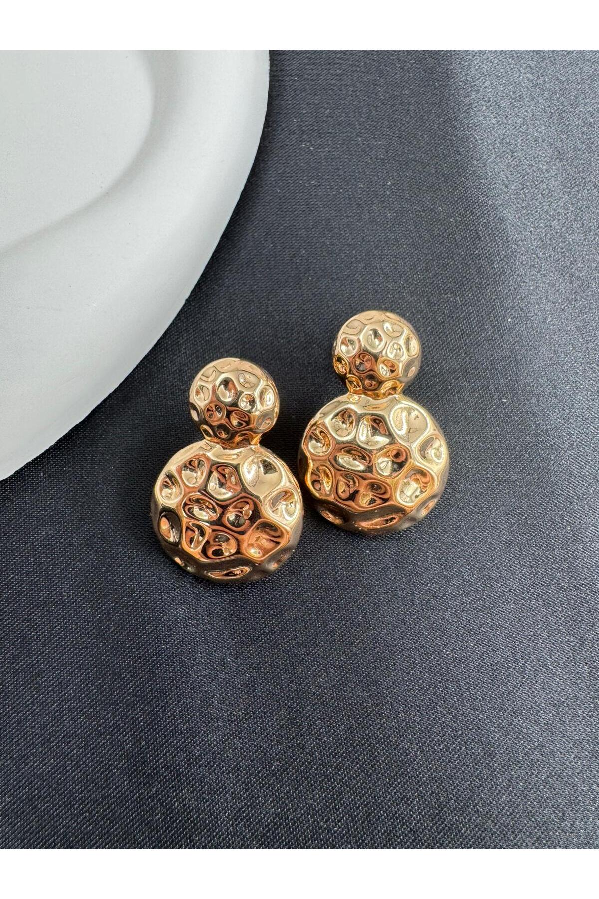 Dokulu Rose Gold VIP Yuvarlak Küpe