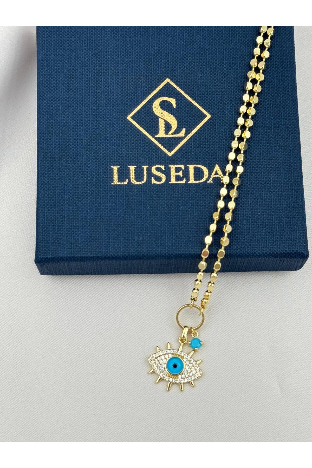 Turkuaz Nazar Göz Zirkon Taşlı 50+5 cm Ayarlanabilir Zincir Kolye