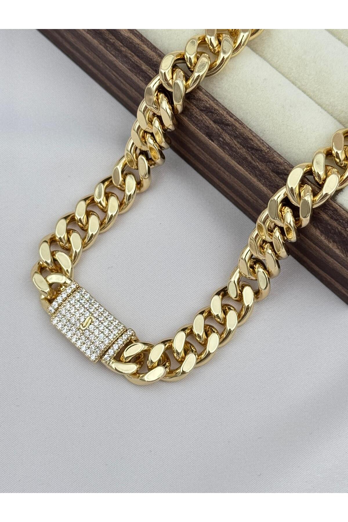 Xuping Kalın Gurmet Zincir Taş Detaylı 45 cm Gold Renk Kolye