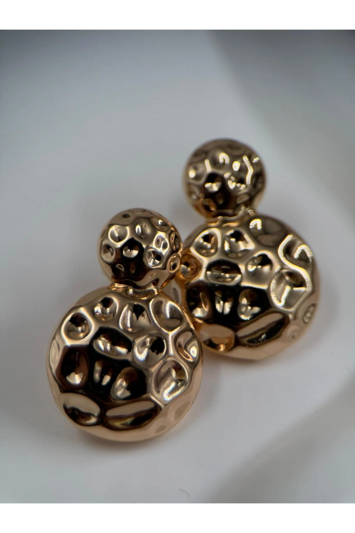 Dokulu Rose Gold VIP Yuvarlak Küpe