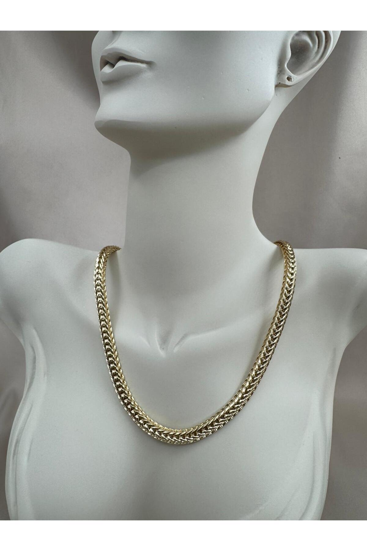 Gold Renk Örgü Zincir 55CM Çelik Kolye