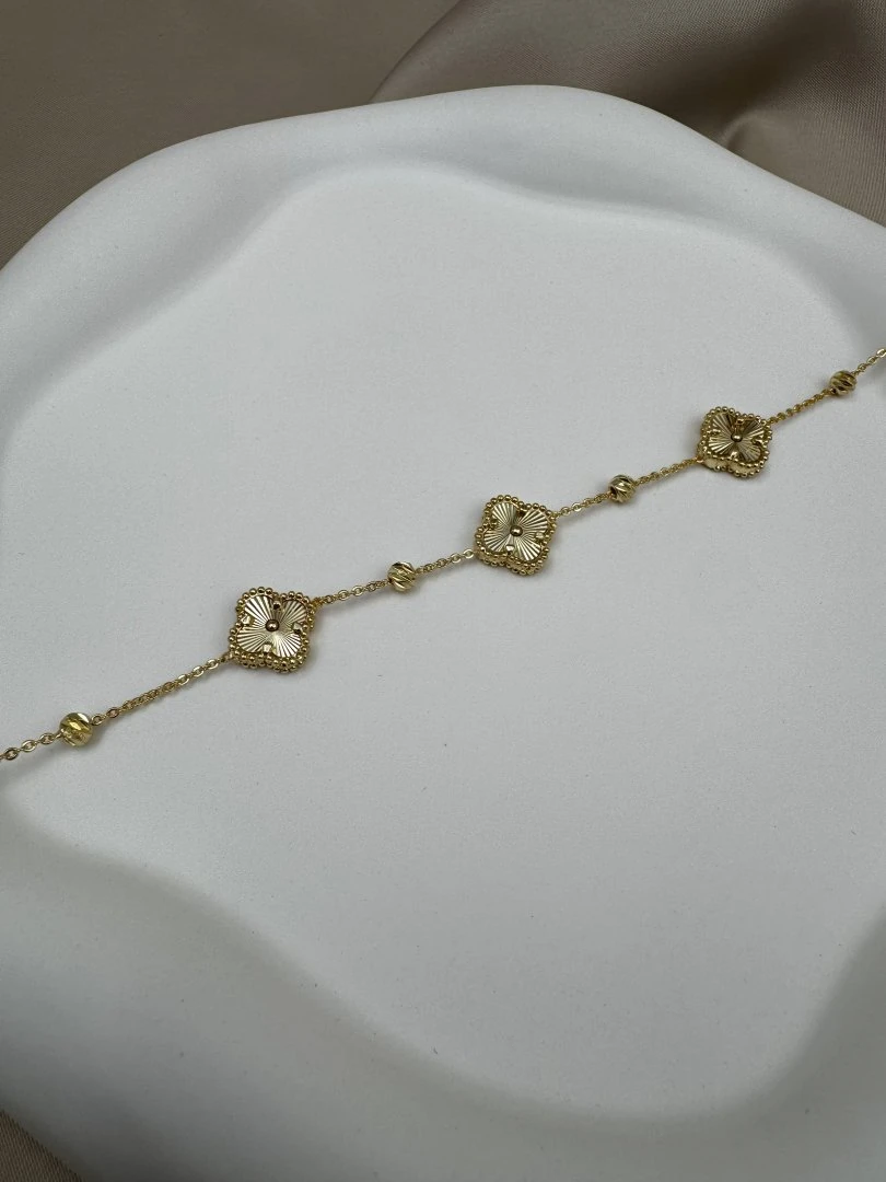 VIP Yonca Detaylı Ayarlanabilir Gold Bileklik