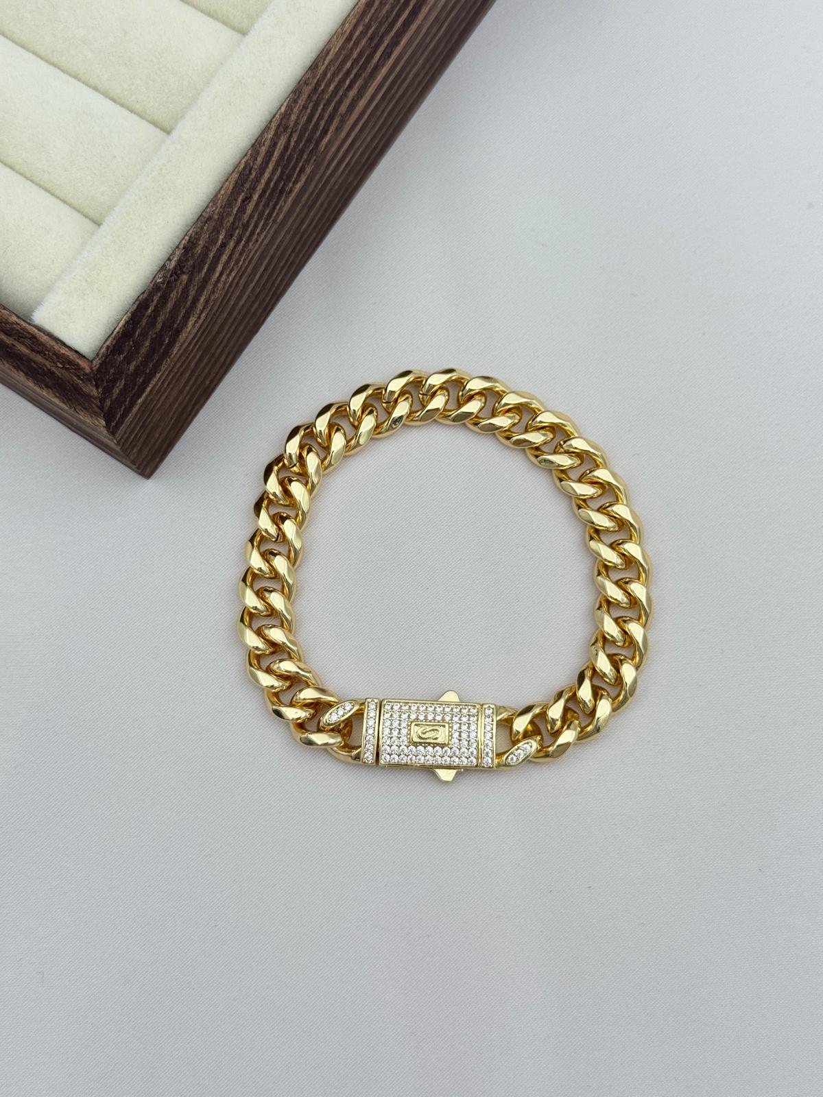 Gurmet Chain Gold Plated 17CM Zircon Stone Steel Bracelet