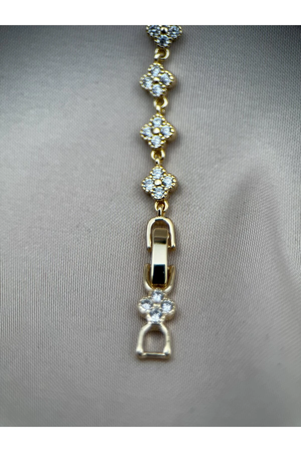 Çiçek Motifli Zirkon Taşlı 17+2CM Ayarlanabilir Gold Bileklik