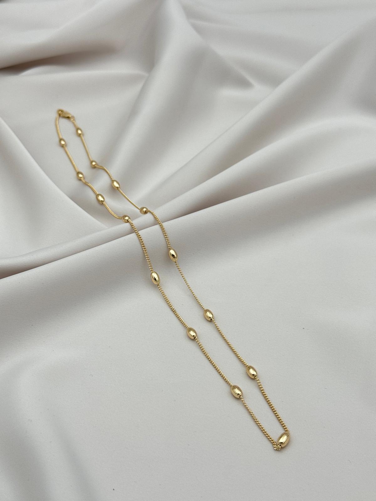 VIP Oval Boncuk Detaylı Gold Renk 60 cm Zincir Kolye