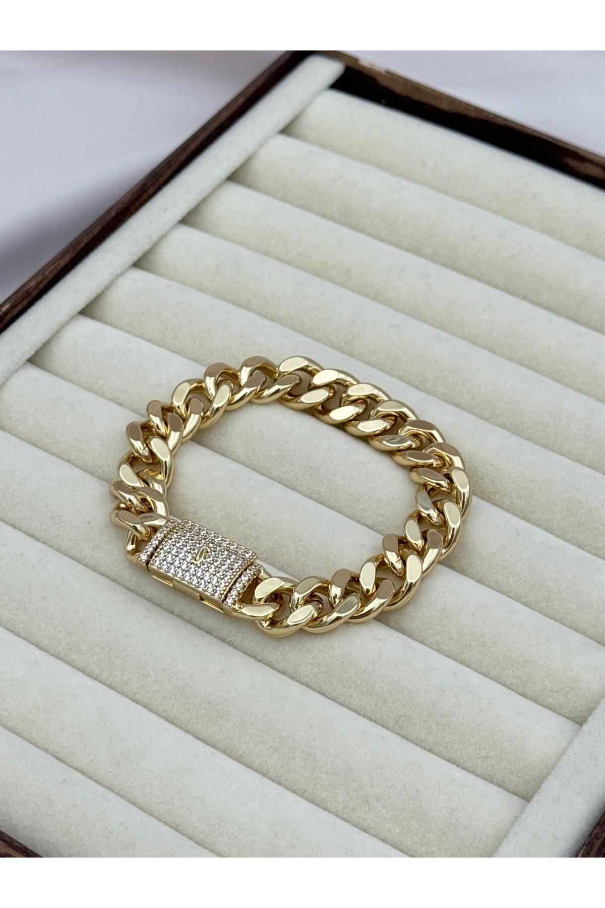 Xuping Kalın Gurmet Zincir Taşlı 18 cm Gold Bileklik