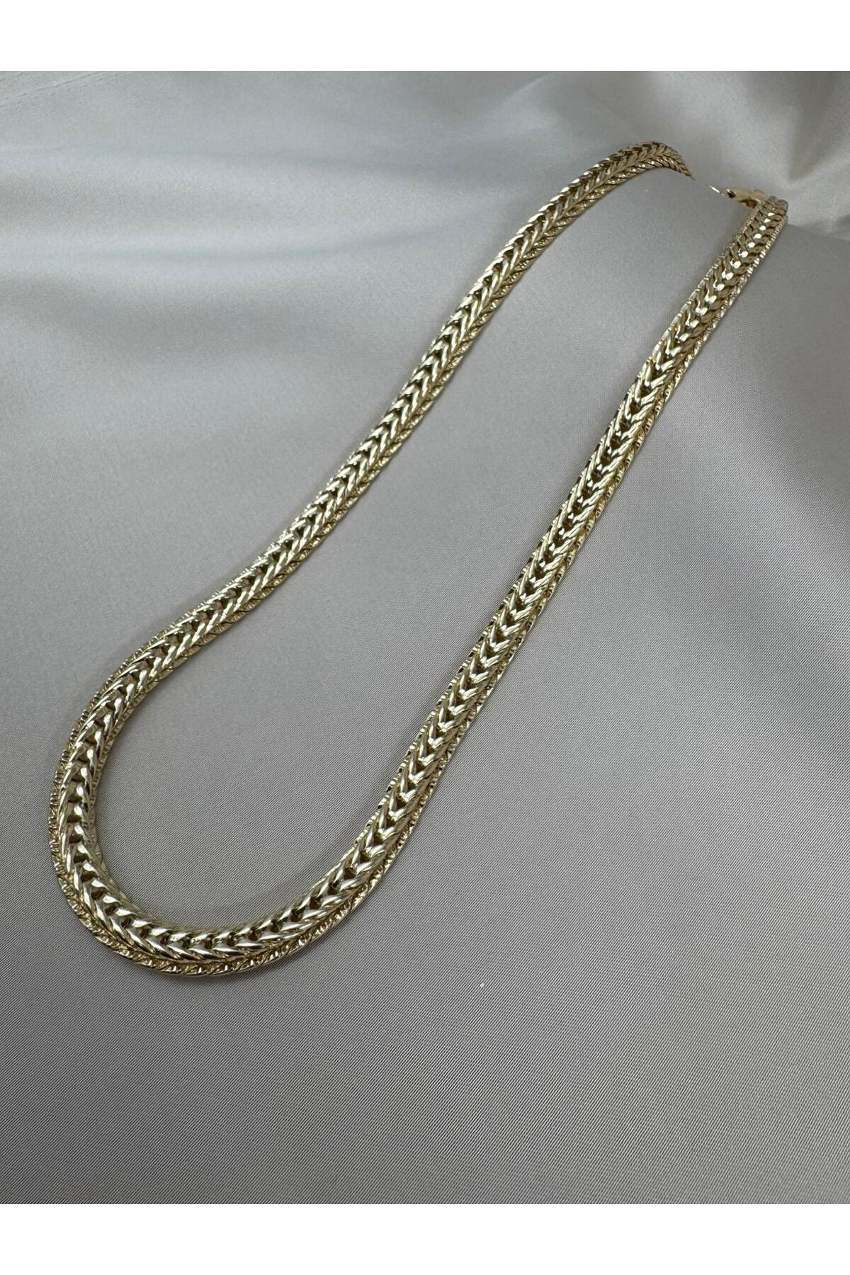 Gold Renk Örgü Zincir 55CM Çelik Kolye