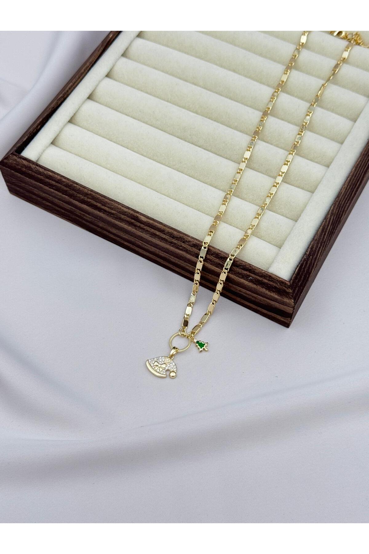 VIP Yılbaşı Şapka ve Ağaç Figürlü Gold 50+5 cm Ayarlanabilir Kolye