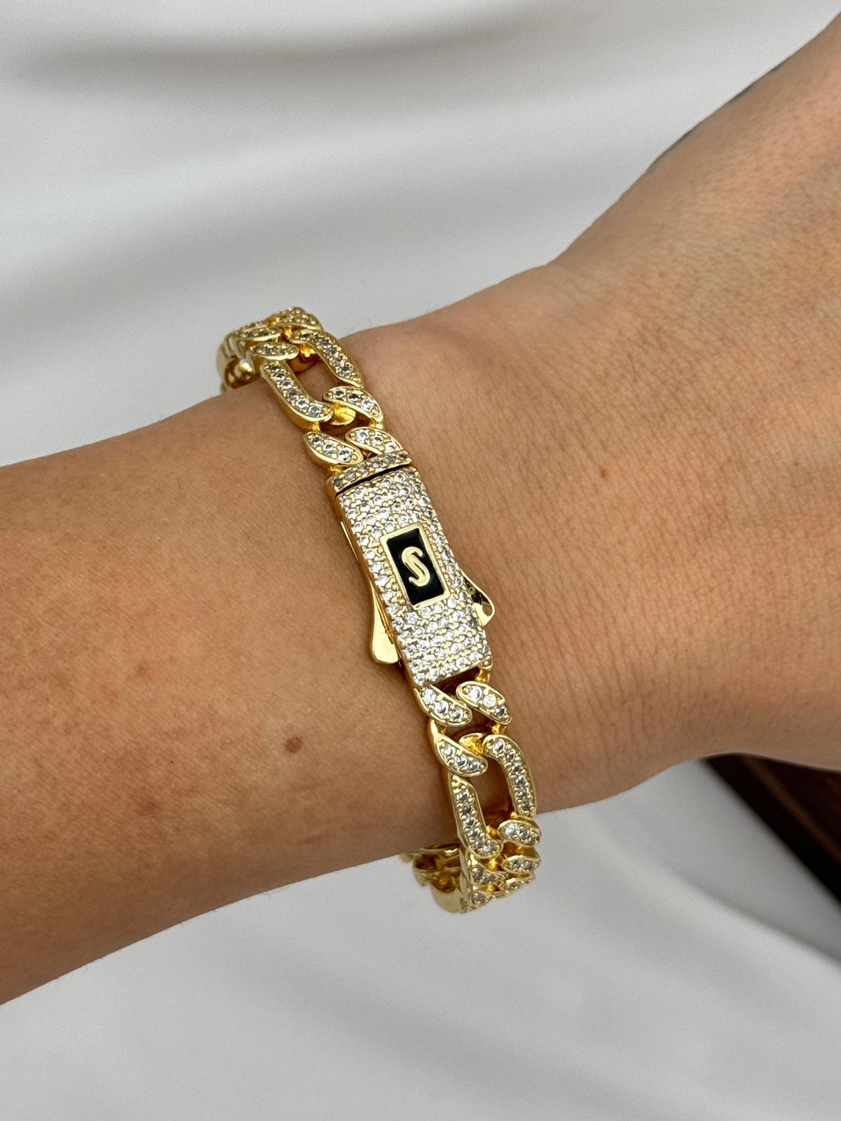 Gold Renk S Detaylı Zirkon Taşlı VIP Kelepçe Gurmet Bileklik - gold 1