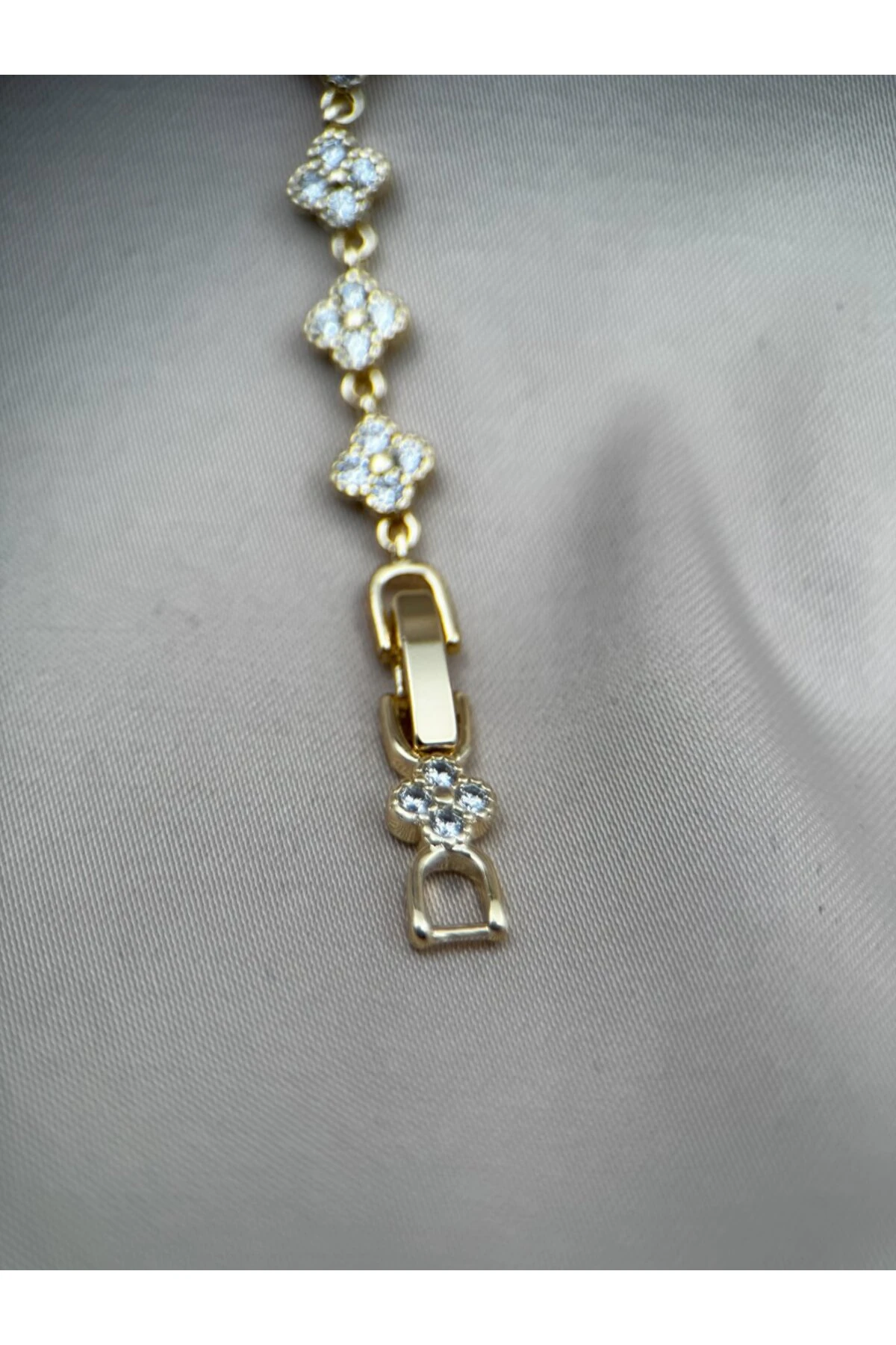 Çiçek Motifli Zirkon Taşlı 17+2CM Ayarlanabilir Gold Bileklik