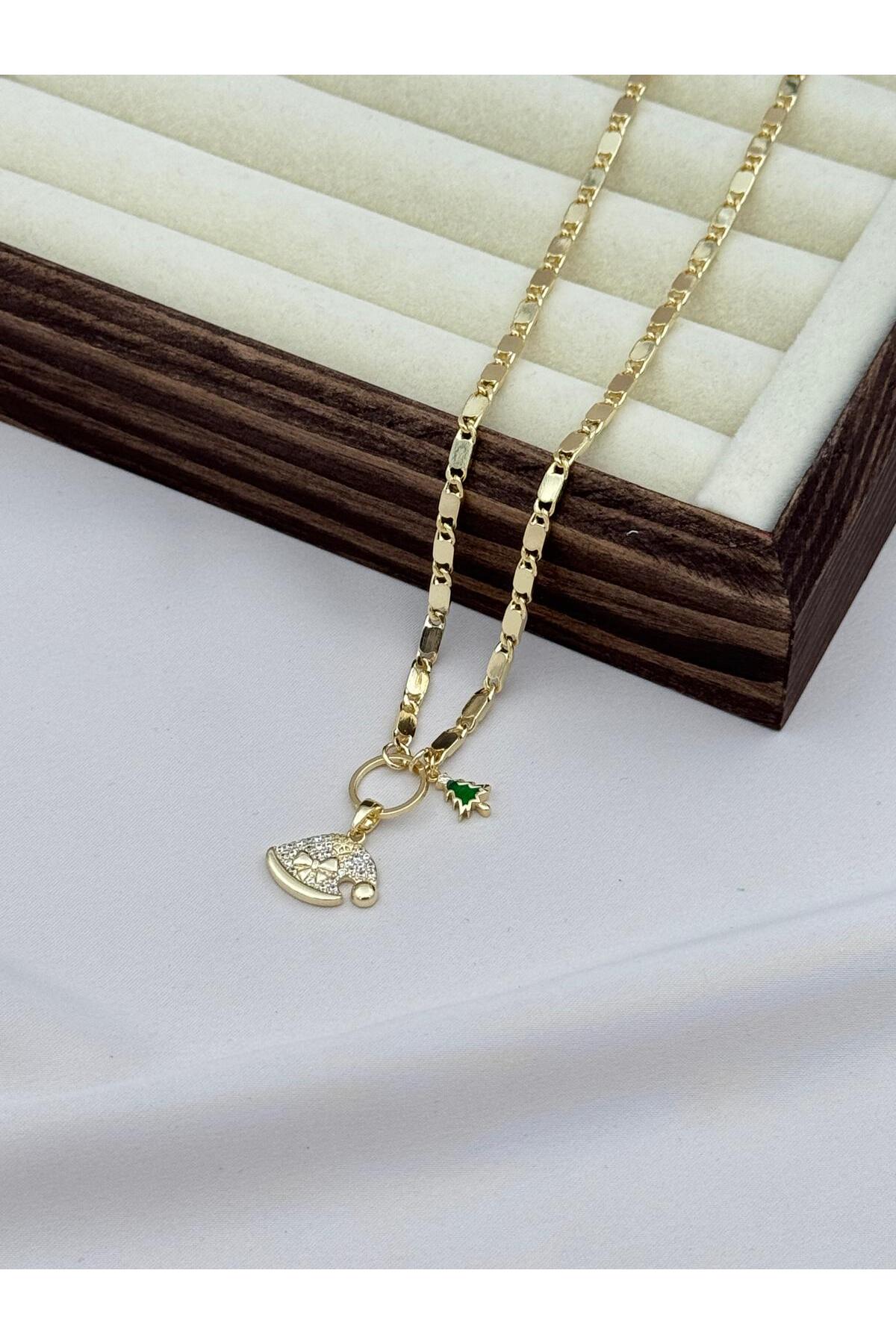 VIP Yılbaşı Şapka ve Ağaç Figürlü Gold 50+5 cm Ayarlanabilir Kolye