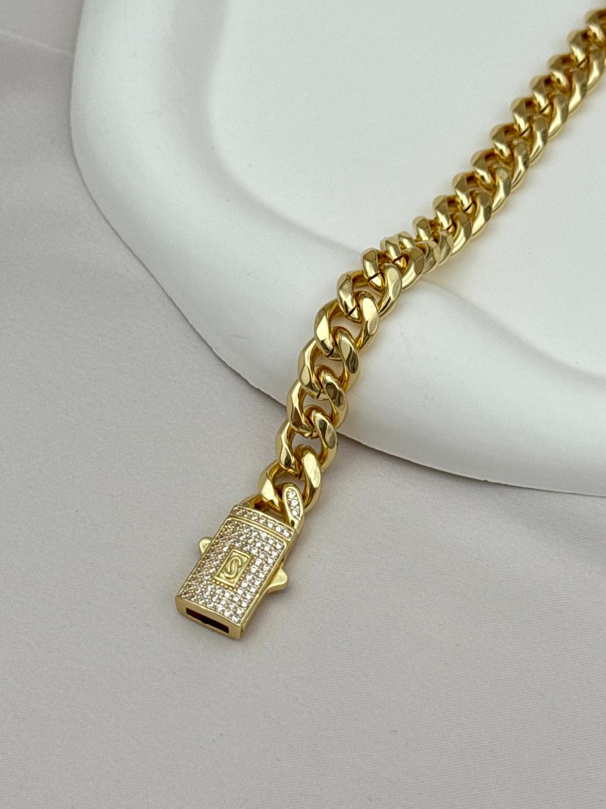 Gurmet Chain Gold Plated 17CM Zircon Stone Steel Bracelet